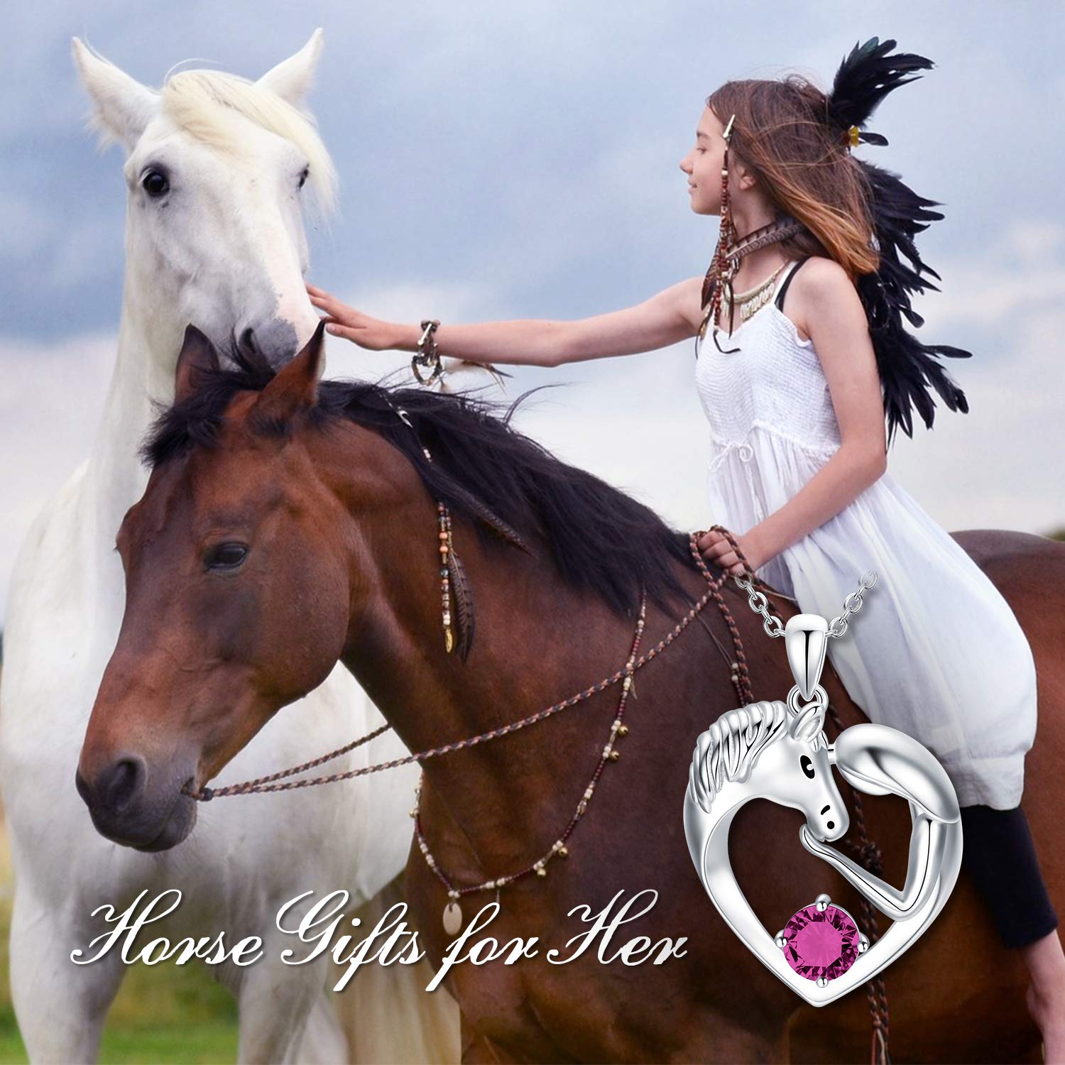 Sterling Silver Horse Necklace with Birthstone - Perfect Gift for Women | Equestrian Jewelry for Her