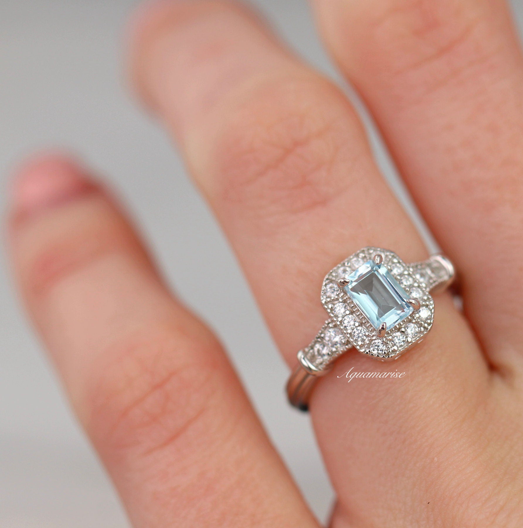 Cynthia Aquamarine Ring for Women - Sterling Silver 925 Elegant Birthstone Jewelry - Perfect for Birthday, Anniversary & Everyday Wear