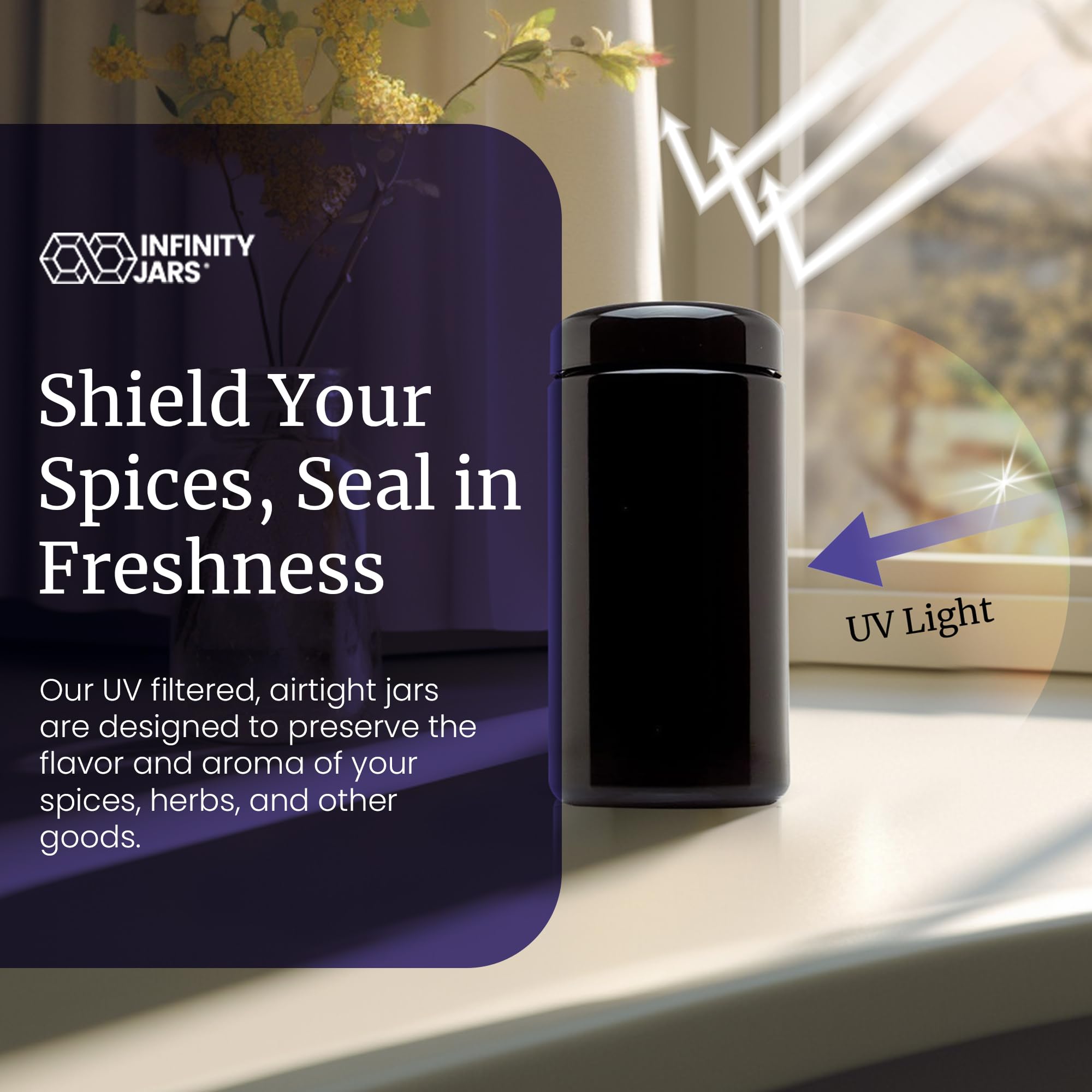 Infinity Jars 10-Pack Black Glass Storage Jars - 400ml (13.53oz) Airtight UV Protection Containers for Coffee, Spices & Dry Goods - Kitchen Pantry Organization & Long-Term Food Preservation