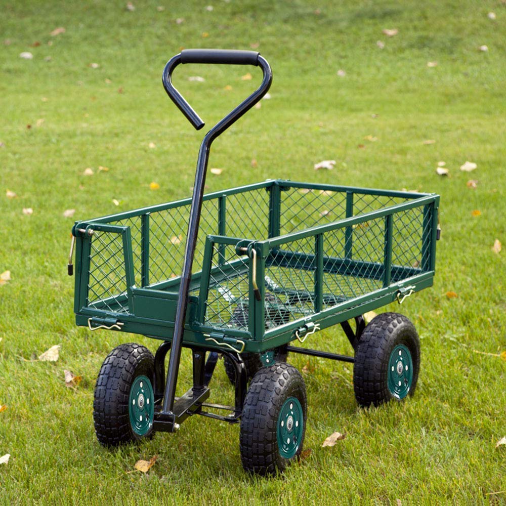 Heavy Duty Garden Cart Wagon - 550lb Capacity Steel Mesh Utility Cart with 180° Rotating Handle, Removable Sides & 10