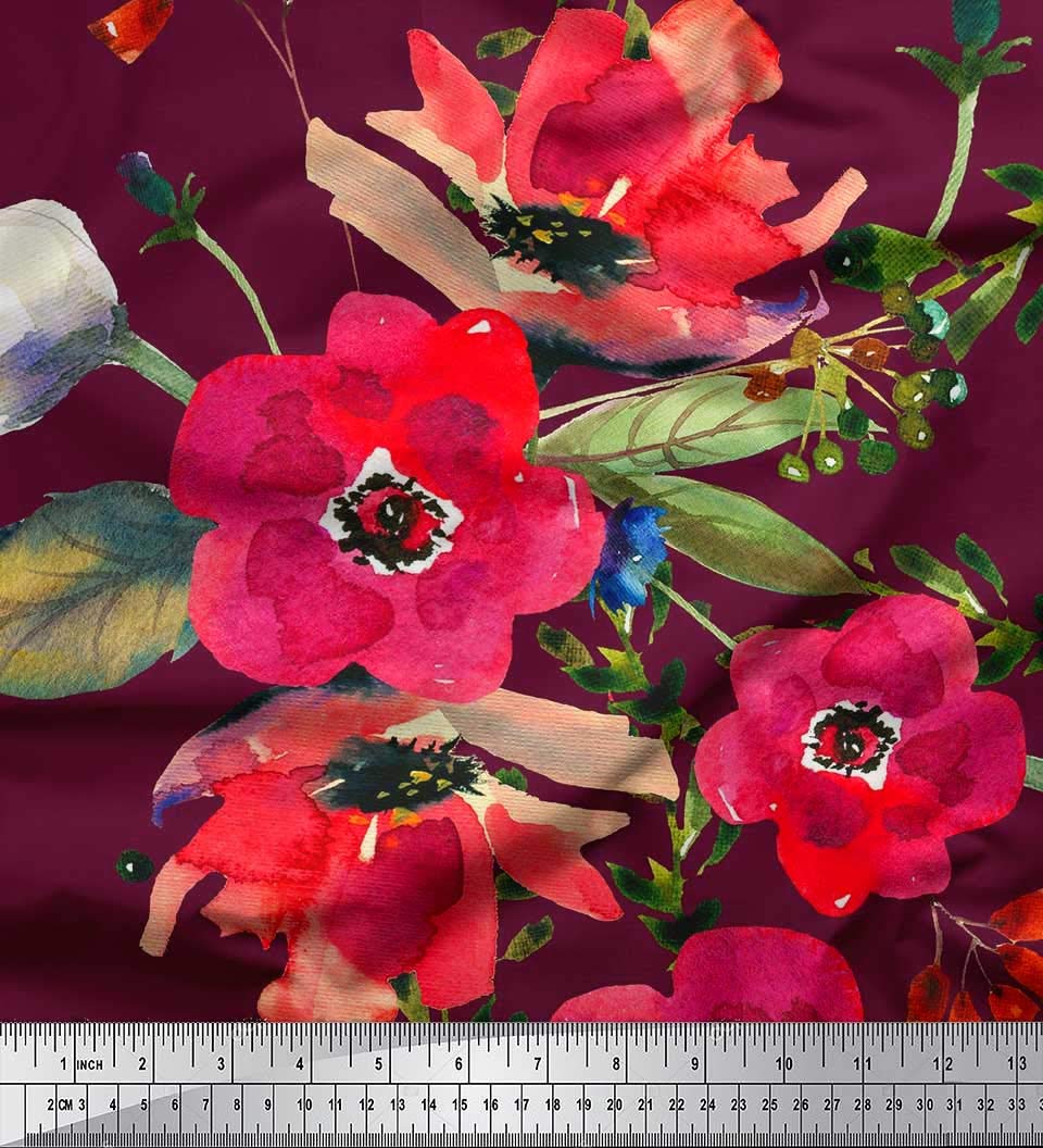 Soimoi Moss Georgette Brown Fabric by The Yard - 42 Inch Wide Printed Fabric with Leaves & Flowers Design - Nature-Inspired Elegance for Dresses, Scarves & Home Decor