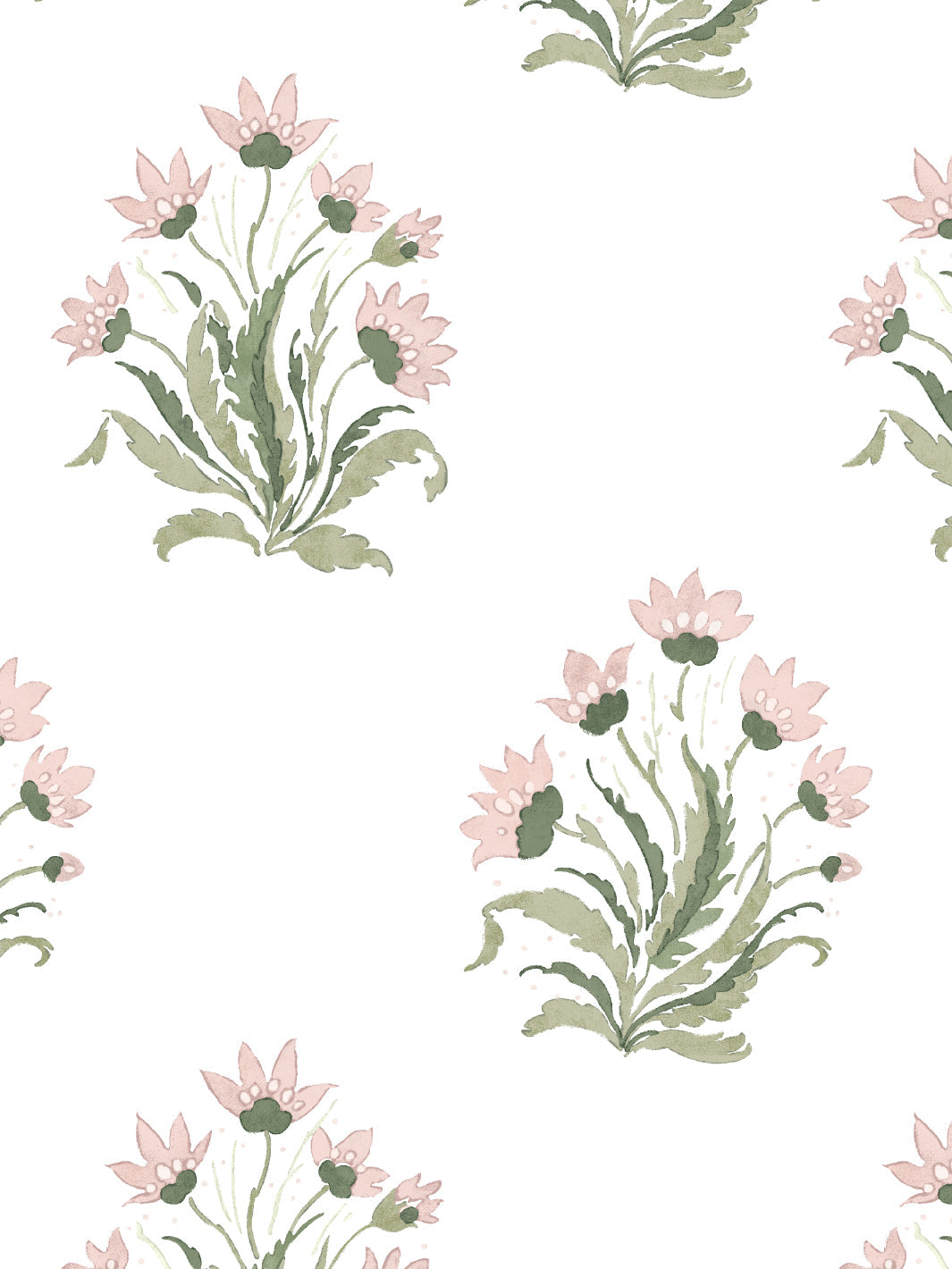 Nathan Turner Hillhouse Block Print Small Wallpaper - Pink & Green Floral Design for Bedroom, Living Room & Nursery Decor