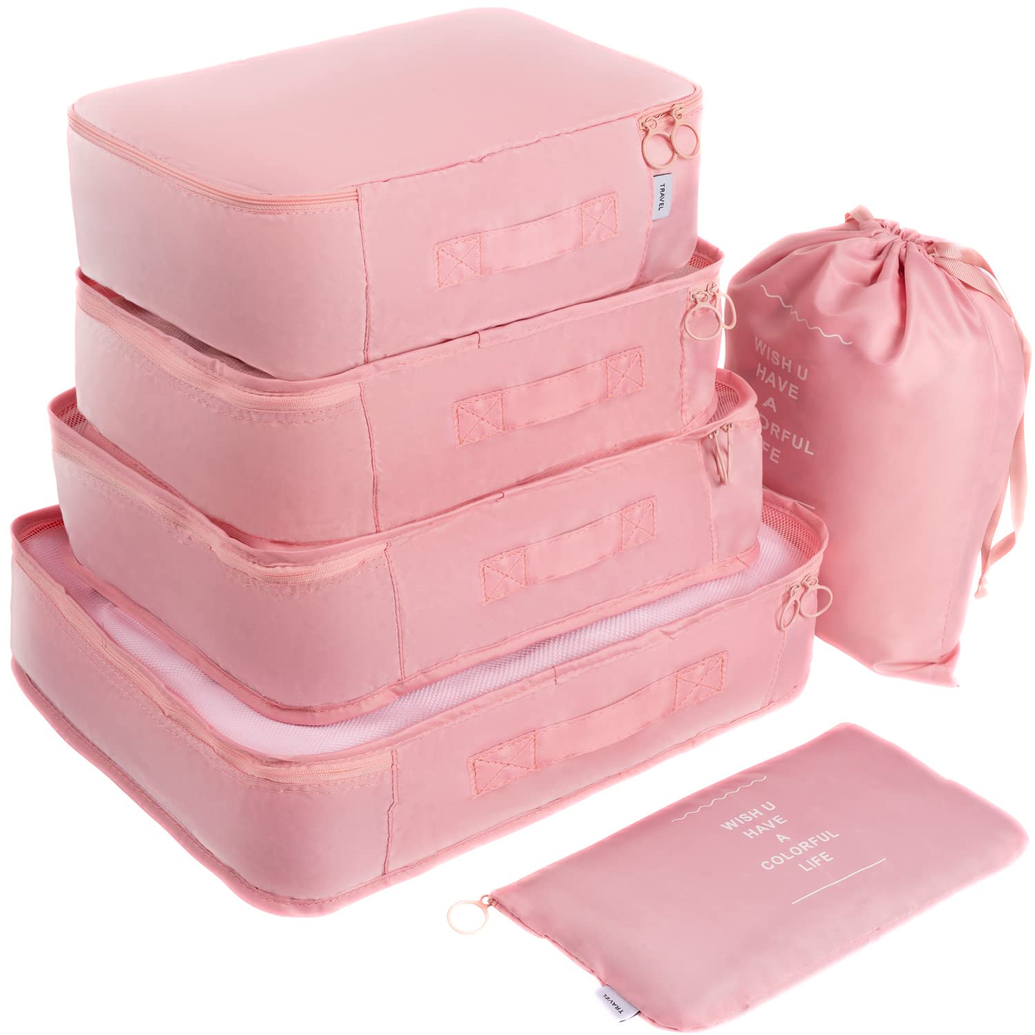 Adwaita 6-Piece Packing Cubes Set - Lightweight Travel Luggage Organizers for Suitcases (Pink) | Perfect for Business Trips, Vacations & Weekend Getaways