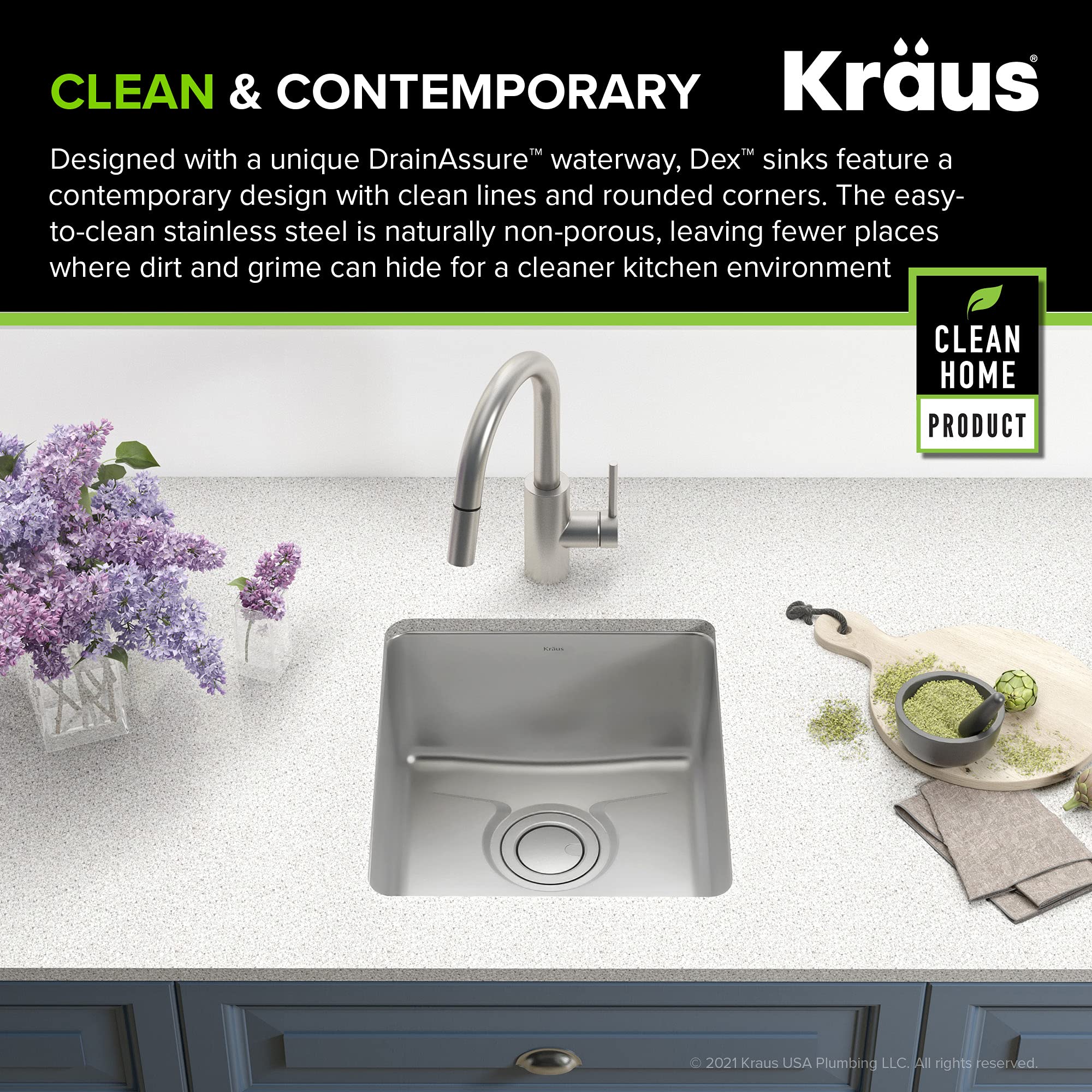 KRAUS Dex 17-Inch Undermount Single Bowl Stainless Steel Kitchen Sink - 16 Gauge, DrainAssure WaterWay, VersiDrain Assembly, Radiant Pearl Finish (KD1US17B) - Perfect for Modern Kitchens, Bars & Small Spaces