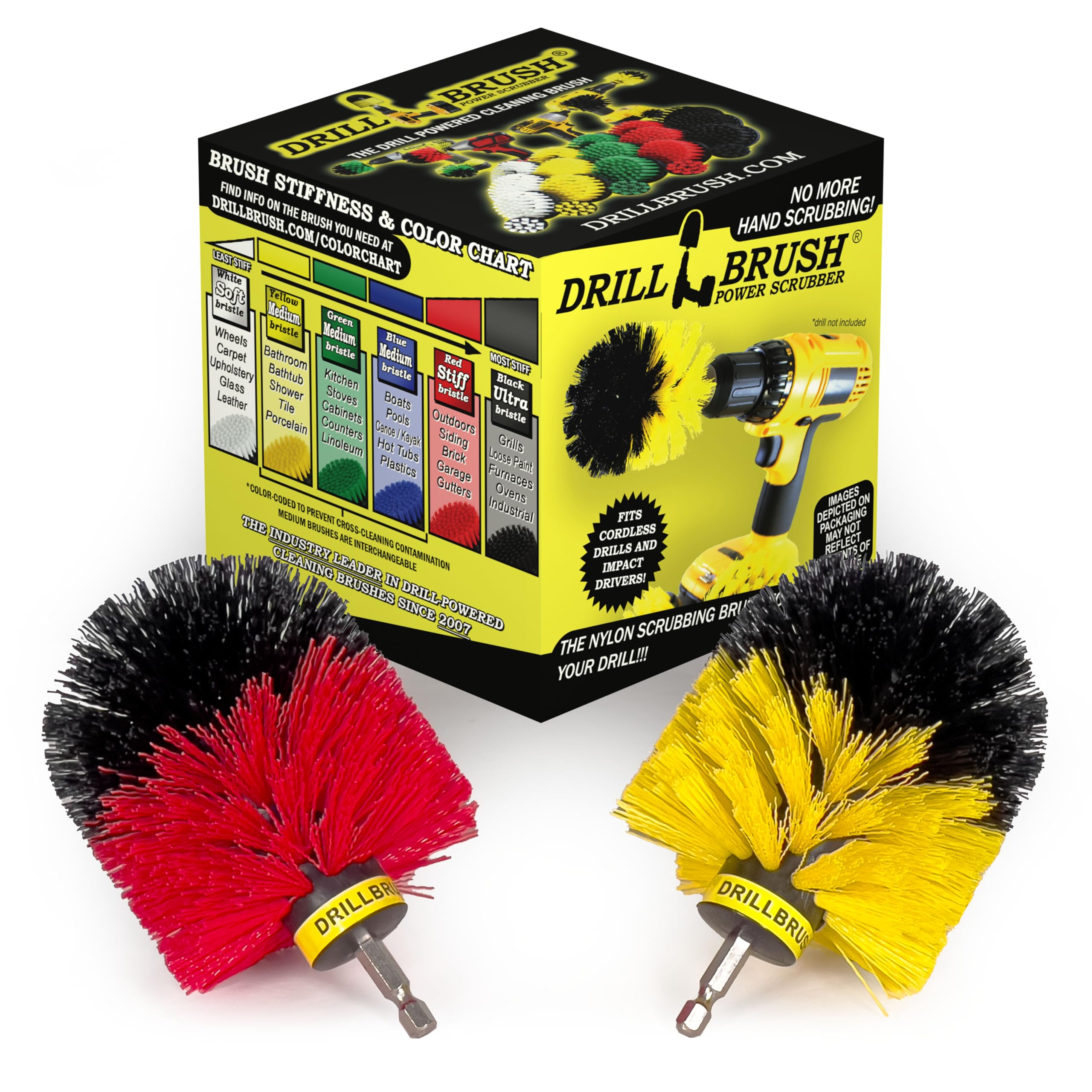 Power Drill Brush Cleaning Kit for Concrete, Brick, Stone & Fireplace - Heavy Duty Scrub Brush for Soap Scum, Hard Water Stains, Rust & Mineral Deposits - Perfect for Bird Baths, Garden Statues & Bathroom Cleaning