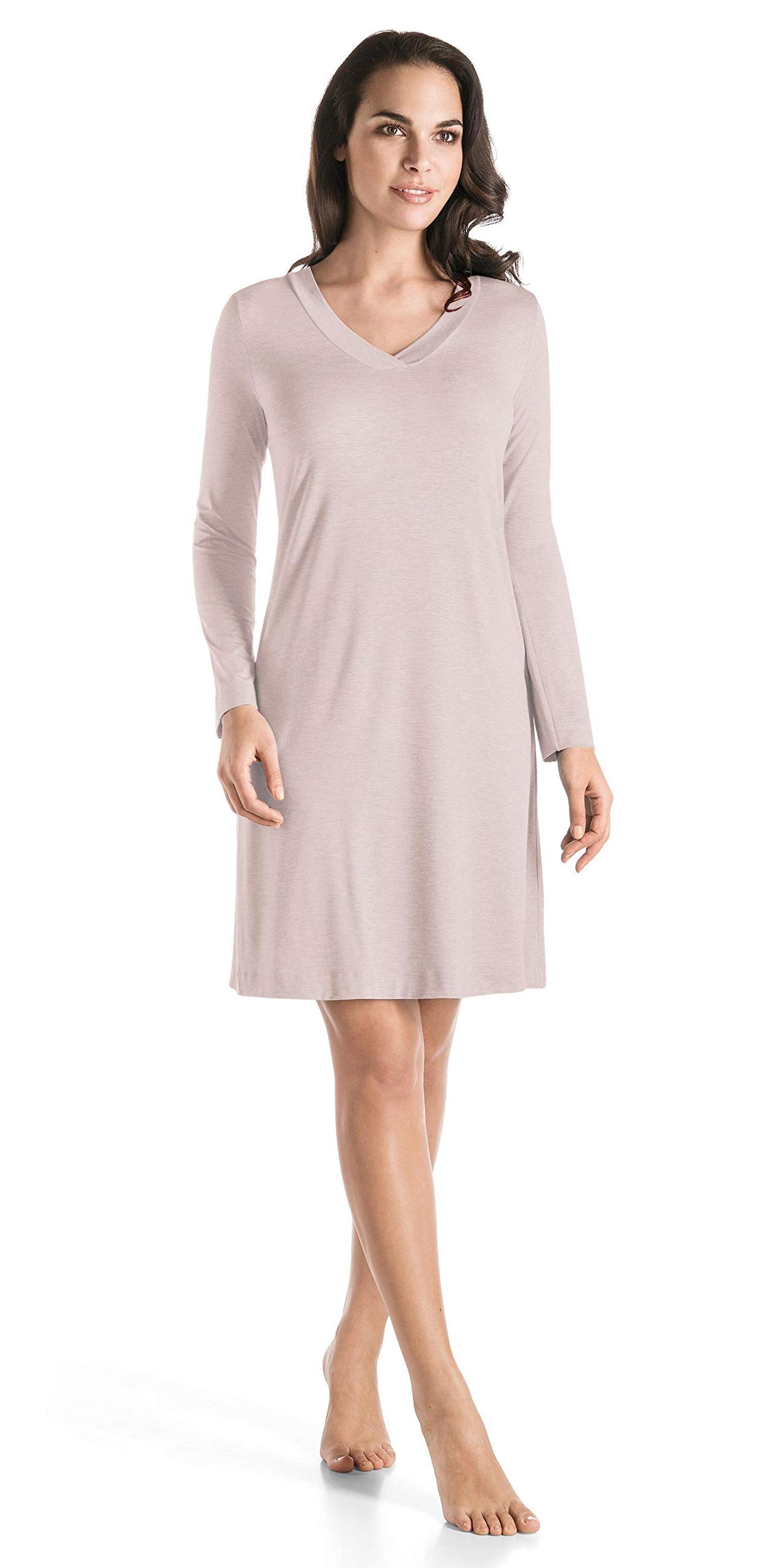 Hanro Women's Champagne Silk Long Sleeve Nightgown - Luxurious Sleepwear for Special Occasions & Bridal Loungewear