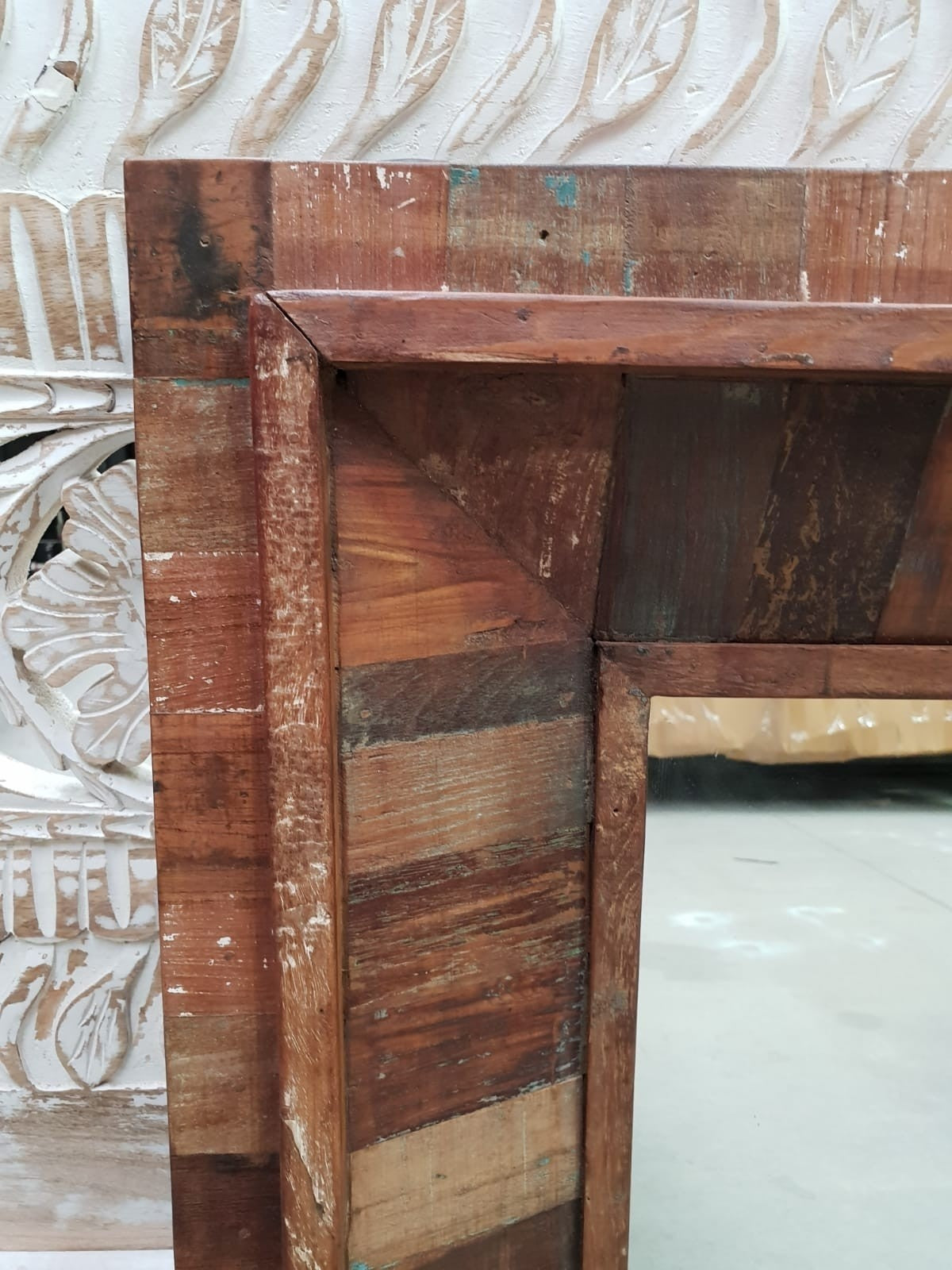 Handmade Indian Wood Carved Mirror Frame - Brown, 90x5x90 cm - Traditional Home Decor for Living Room, Bedroom & Entryway
