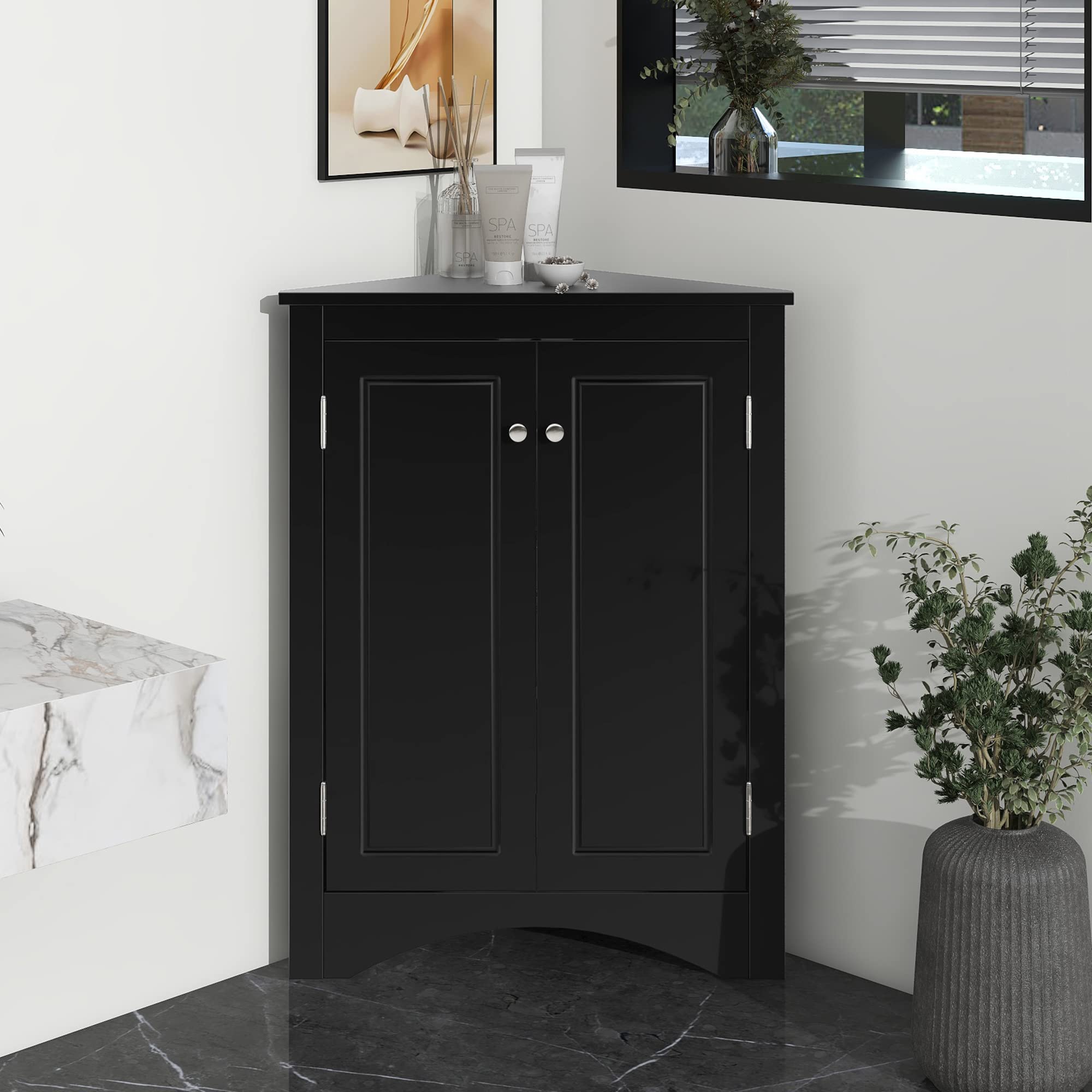 P PURLOVE Adjustable Bathroom Storage Cabinet - Triangle Freestanding Floor Organizer with Ample Space for Bathroom, Kitchen & Living Room | Perfect for Small Spaces, Home Organization & Bath Essentials Storage