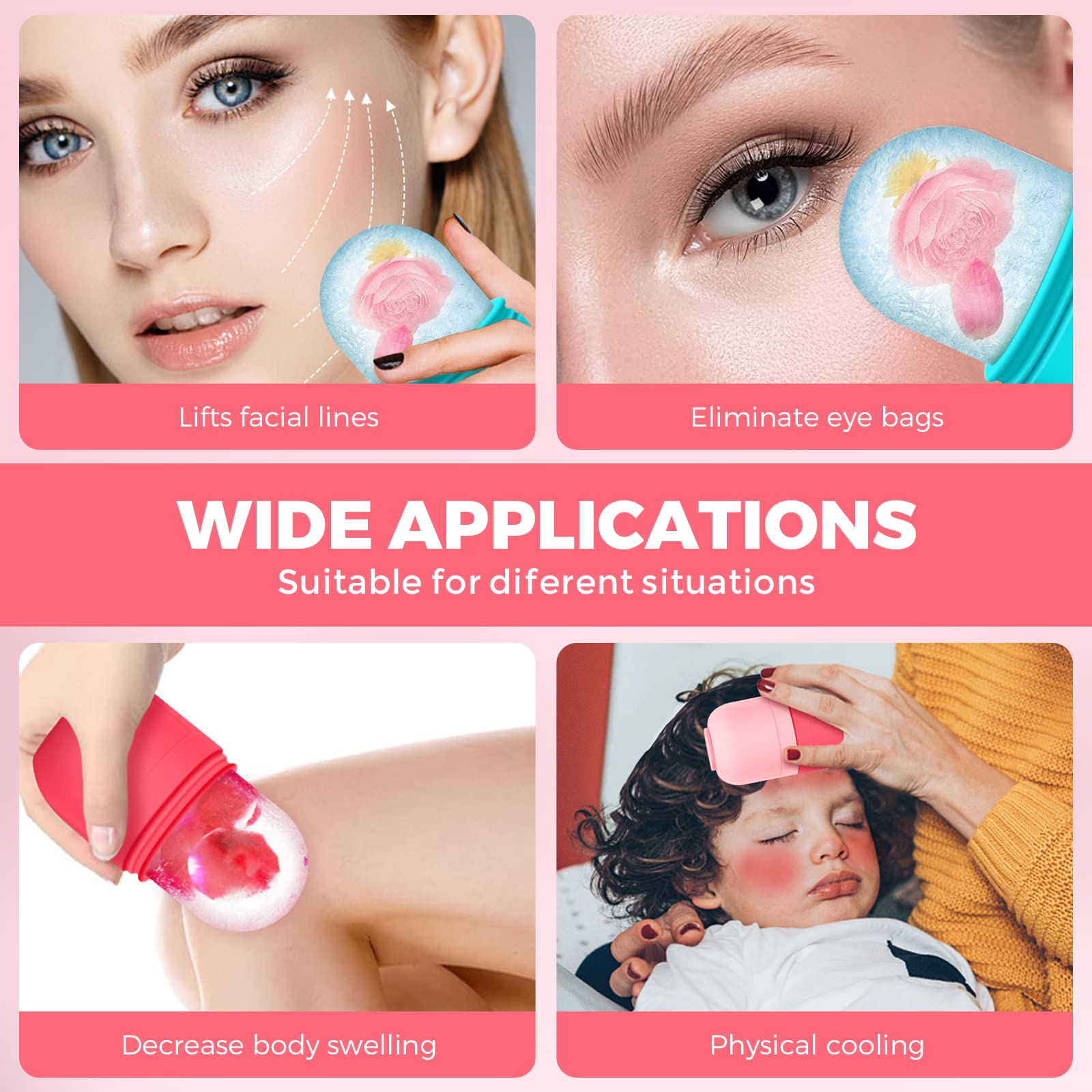 SerDa-Run 2-Pack Ice Face Roller & Gua Sha Massage Tool - Cooling Facial Roller for Puffy Eyes, Dark Circles & Skin Tightening - Reduce Fine Lines & Brighten Skin - Blue & Pink Set for Home & Spa Skincare Routine