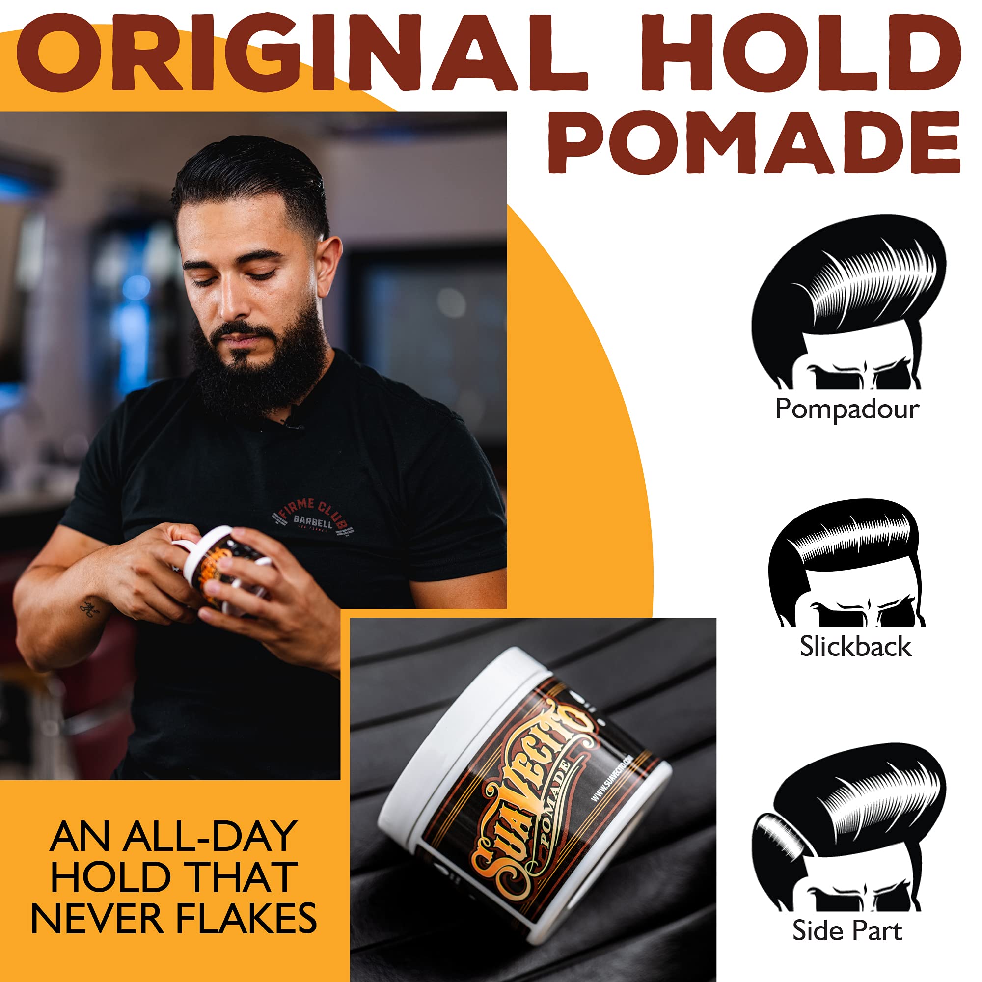 Suavecito Pomade for Men - Medium Hold & Shine, Water-Based Hair Styling Wax (4 oz) - No Flaking, All-Day Hold, Easy Wash Out - Perfect for Slick Back, Pompadour & Classic Hairstyles
