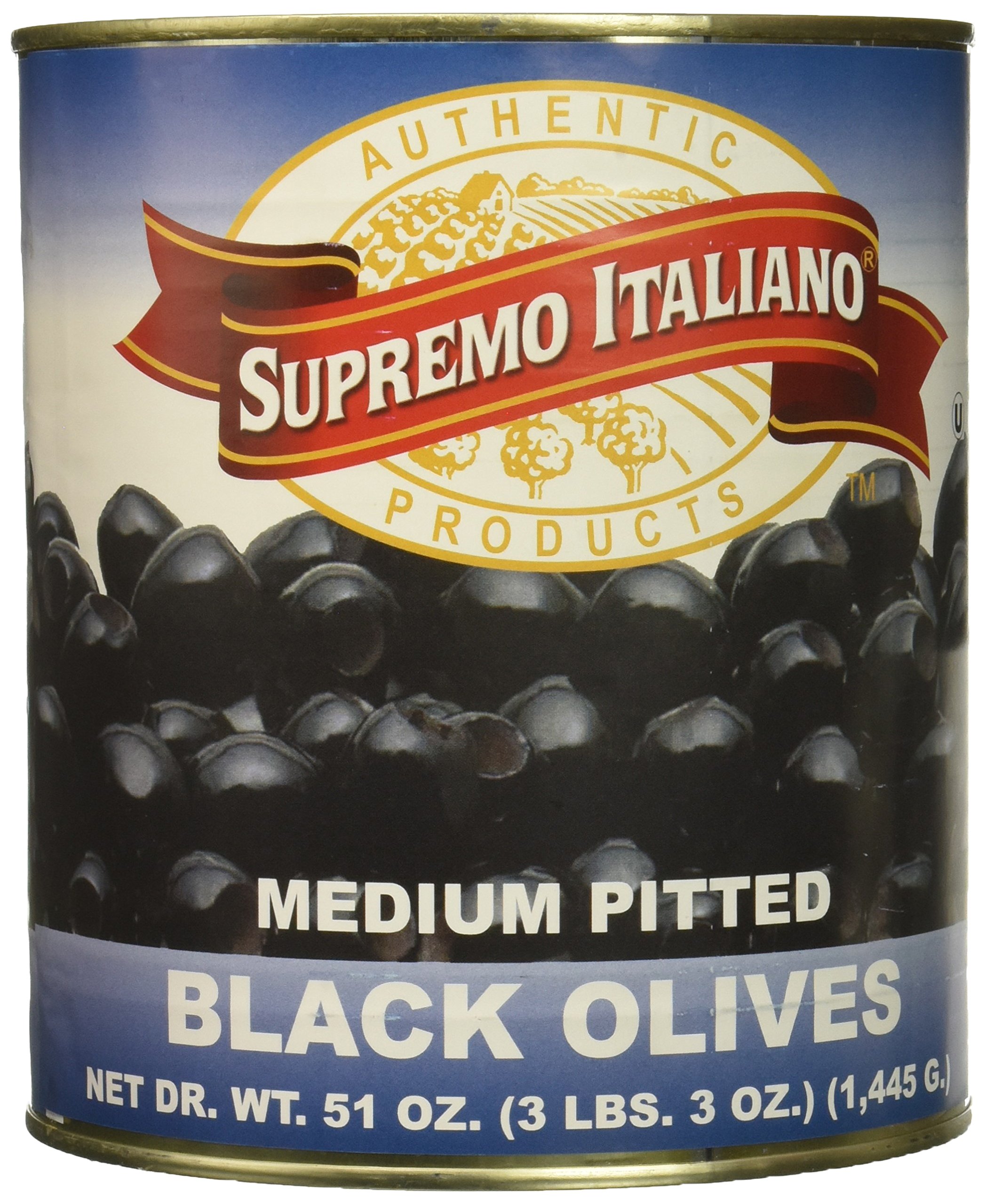 Supremo Italiano Medium Pitted Ripe Olives - 51oz (1.5kg) Jar | Premium Imported Italian Olives for Salads, Pizzas & Mediterranean Cooking