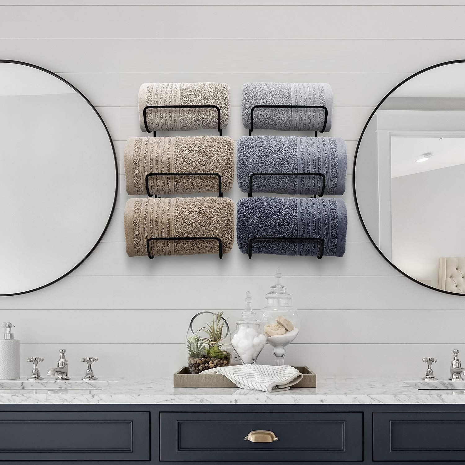 Sorbus 6-Tier Wall Mounted Towel Rack - Space Saving Bathroom Organizer for Rolled Towels, Washcloths & Linens - Black Hanging Shelf for Bathroom, Spa, Salon - Perfect for Small Spaces & Clutter-Free Storage