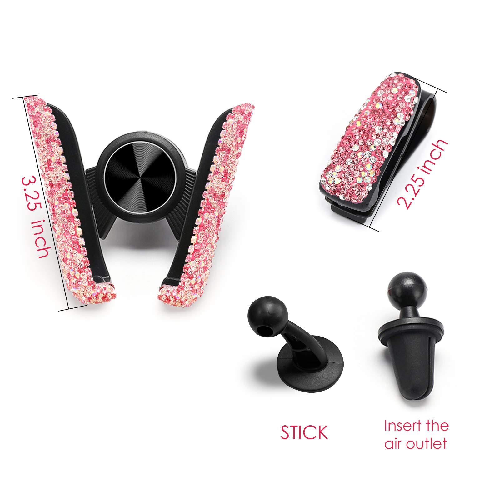 Sparkling Crystal Car Phone Mount with Free Sunglass Holder - Universal Dashboard, Windshield & Air Vent Phone Stand - Stylish Bling Car Accessories for Women (Pink) | Perfect for Commuting, Road Trips & Hands-Free Driving