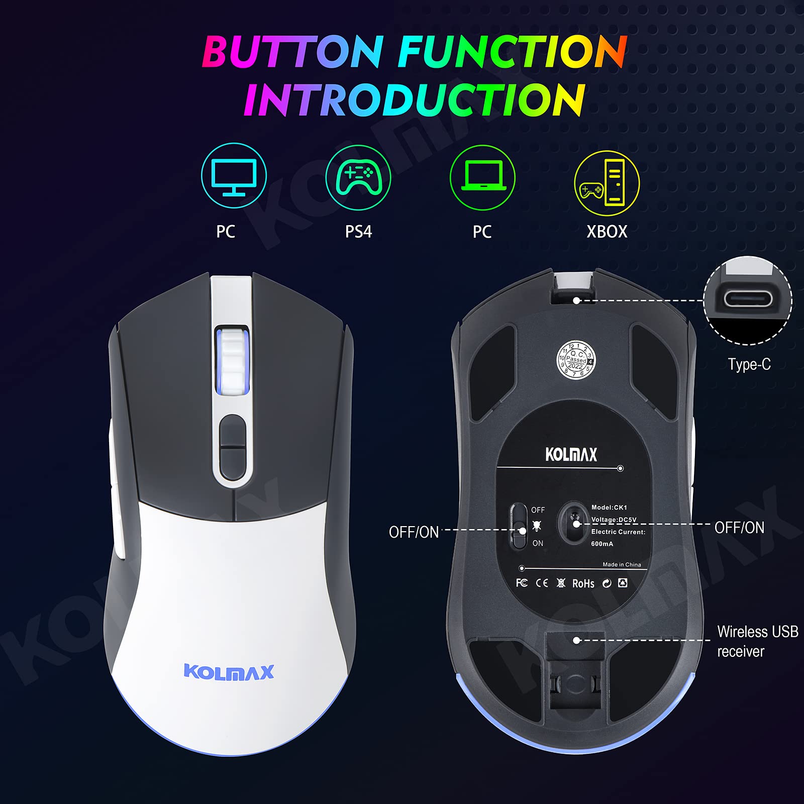 CK98 Wireless Gaming Keyboard and Mouse Combo - Rechargeable RGB Backlit Mechanical Feel Keyboard (98 Keys) & 3200DPI Gaming Mouse for PC/Mac - Grey & White | Perfect for Esports, Streaming & Office Work