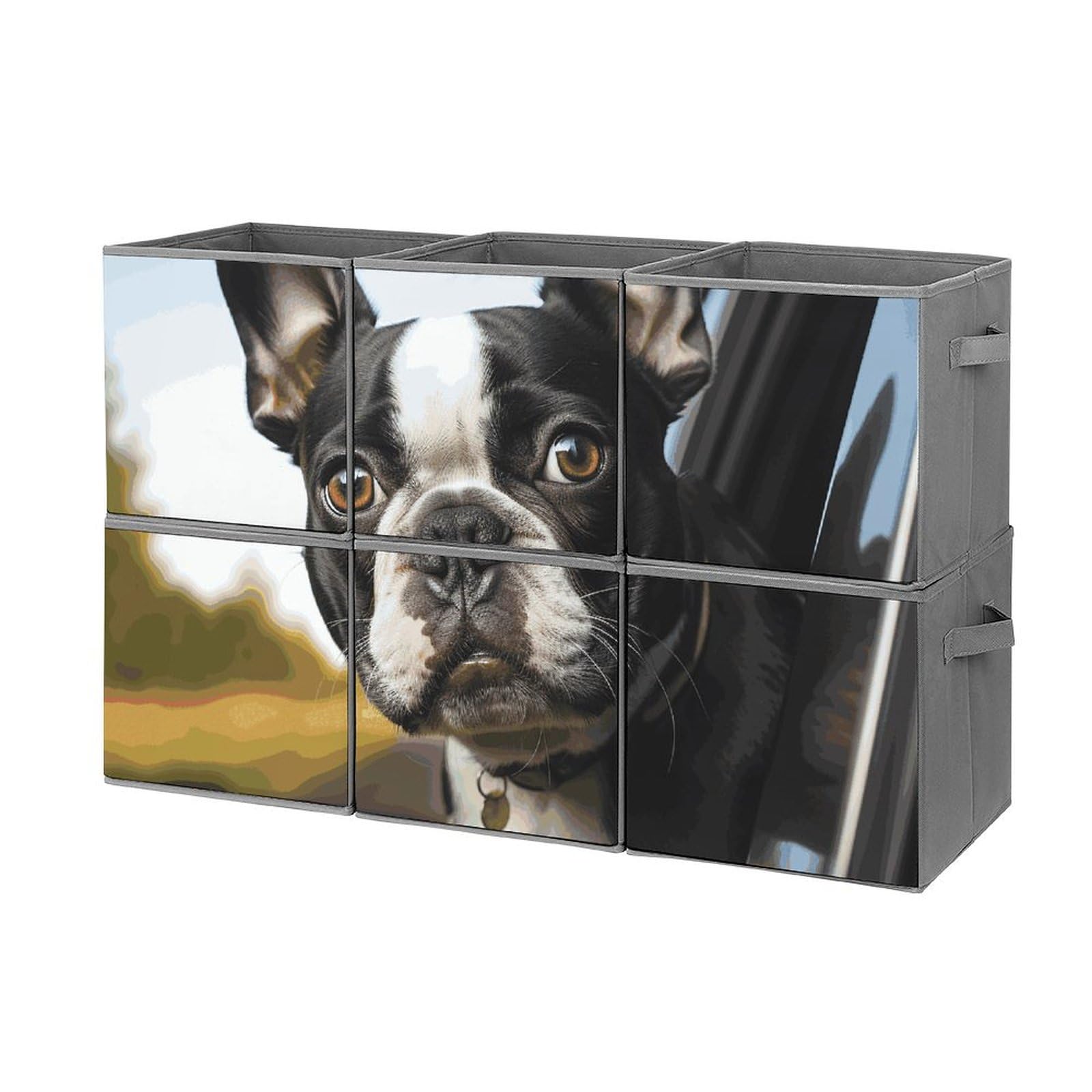 6-Pack 11 Inch Foldable Fabric Storage Baskets with Handles - Boston Terrier Printed Cube Organizer for Home, Wardrobe, Toys & Pet Supplies | Perfect for Kids' Rooms, Closet Organization & Dog Lovers' Decor