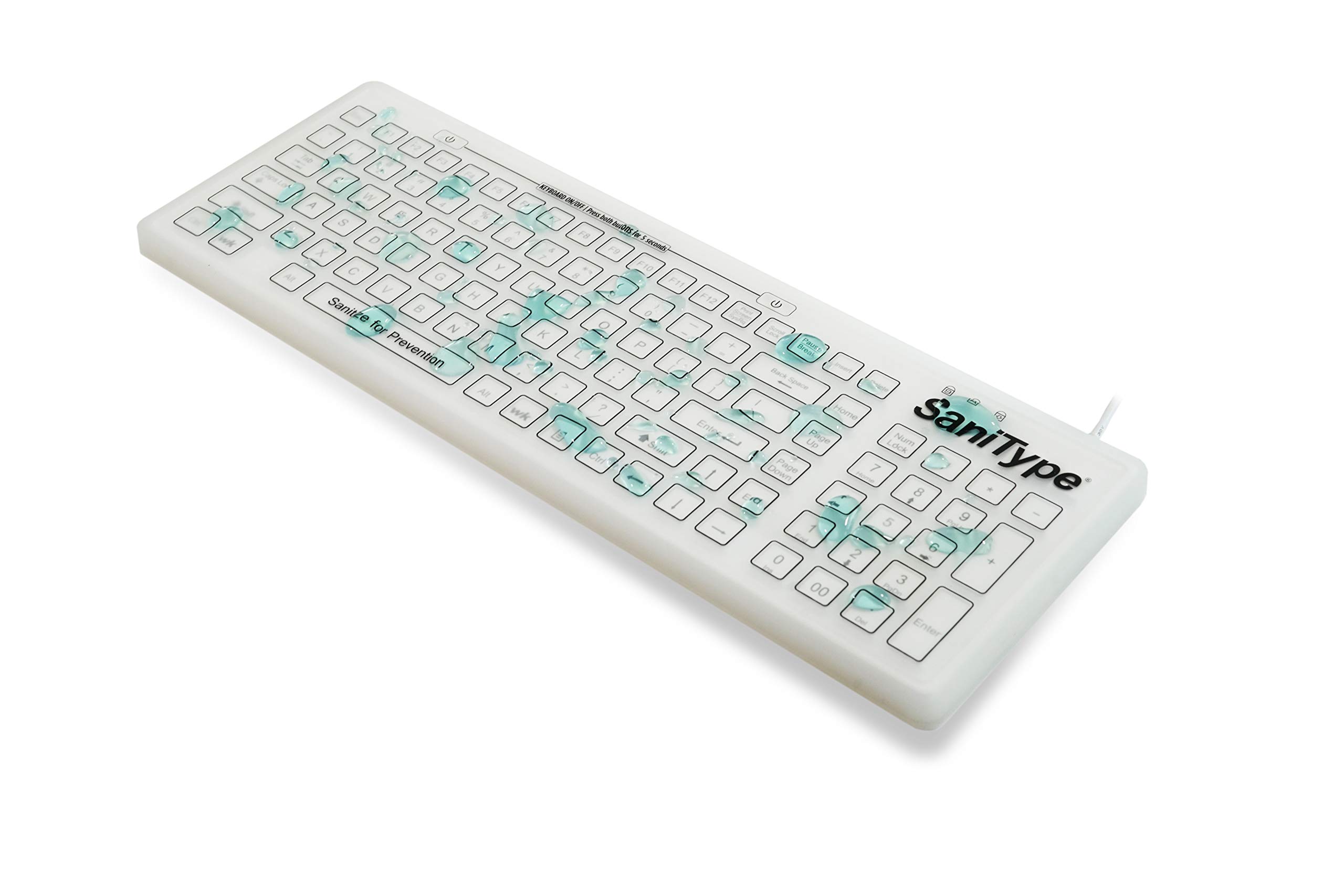 Washable USB Keyboard with ON/OFF Switch - Spill-Proof & Easy to Clean Flat Surface Design (White) | Perfect for Office, Home & Gaming | KBSTRC106SC-W