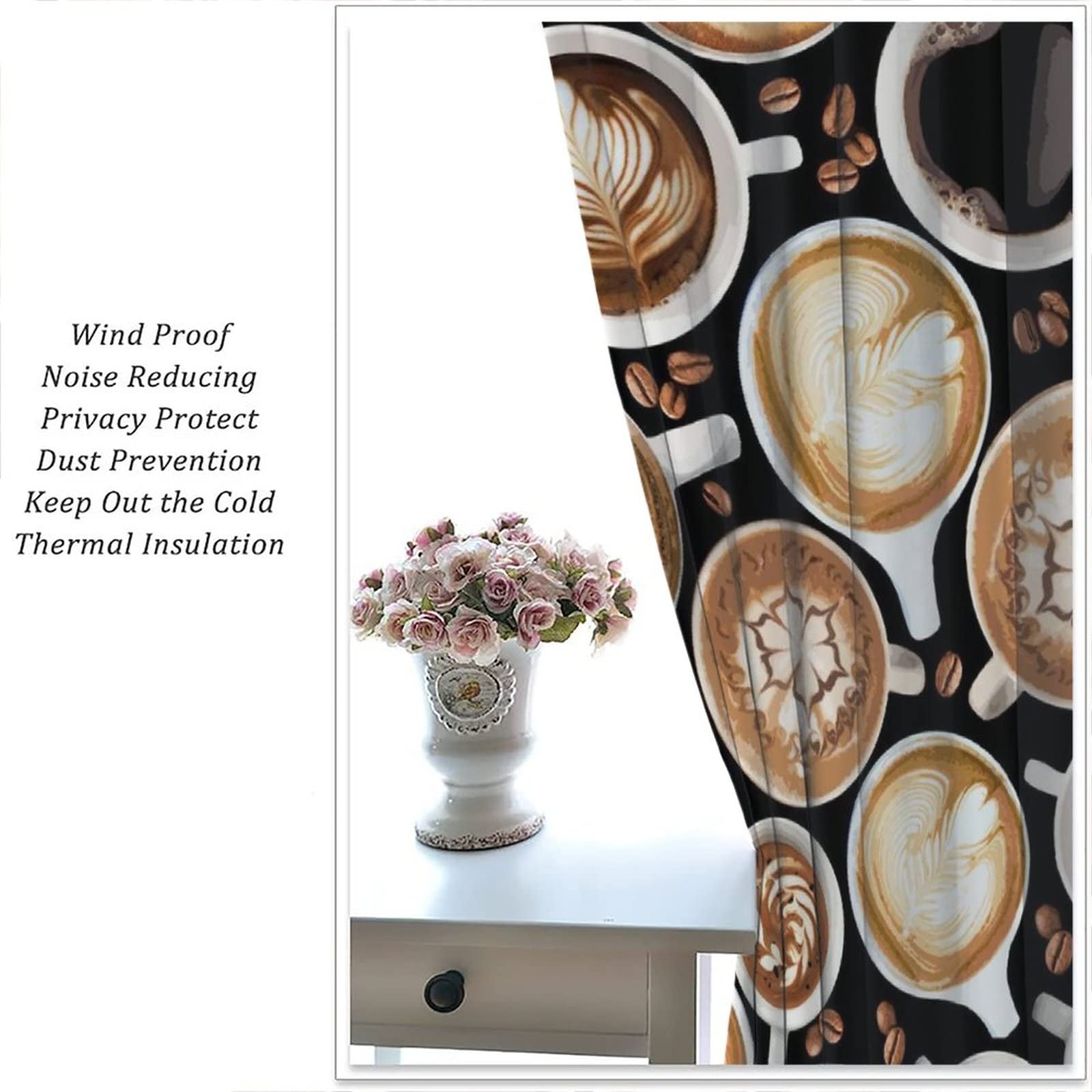 Darkening Coffee Themed Kitchen Curtains - 42x45 Inch Rod Pocket Window Drapes for Cafe, Restaurant & Home Decor - Perfect for Kitchens, Dining Rooms & Coffee Shops