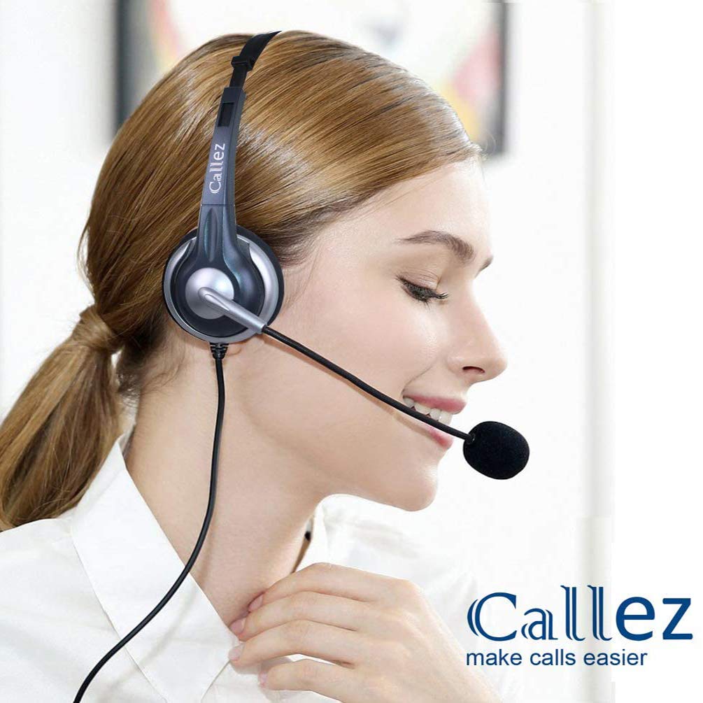 Noise Cancelling Computer Headset with Microphone - 3.5mm Wired Headphones for iPhone, Samsung, PC, Laptop, Tablet - Perfect for Skype Calls, Webinars, Online Classes, Call Center & Office Work
