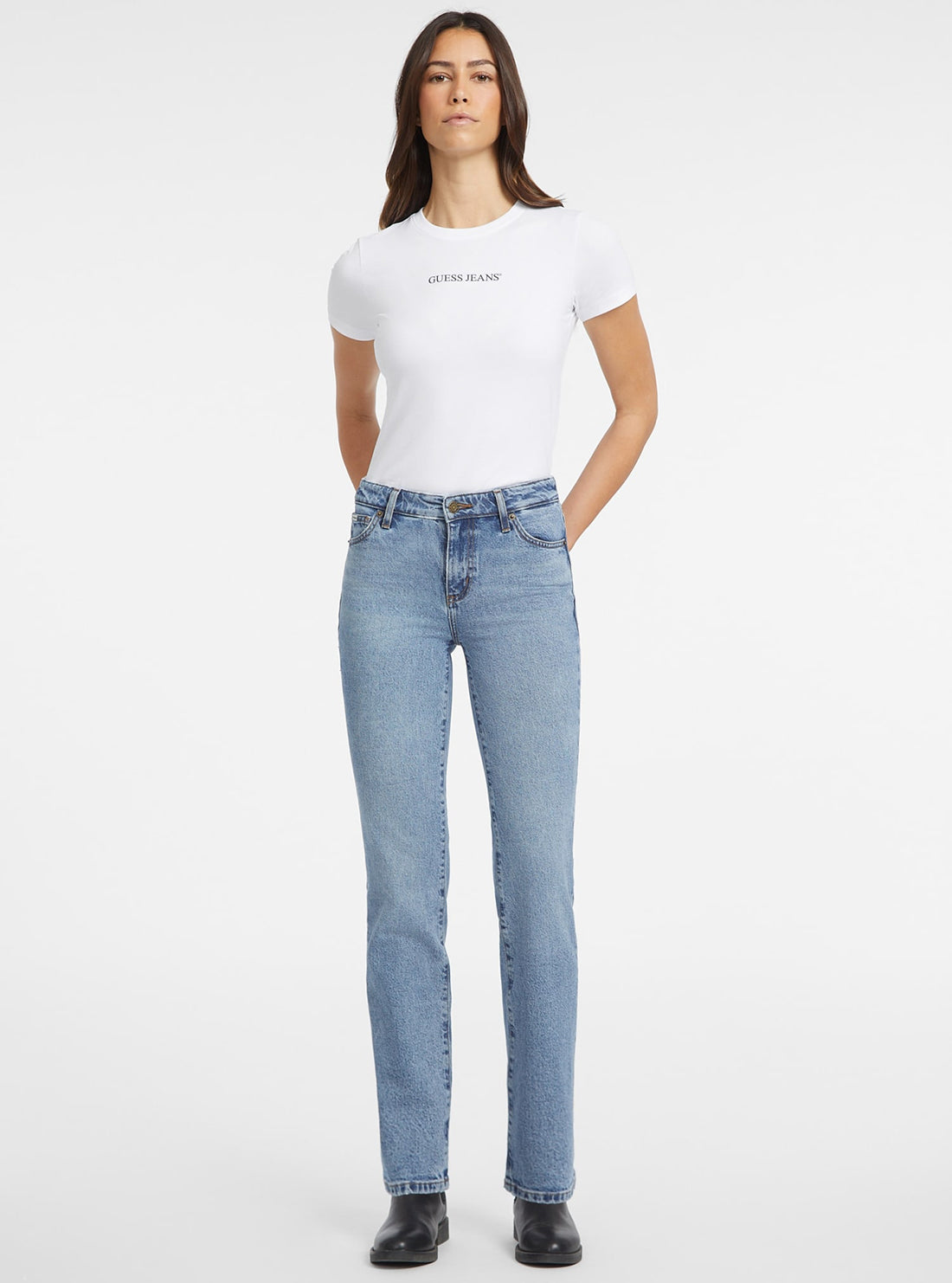 Guess G08 Mid Rise Straight Jeans for Women - Classic Blue Denim Pants with Stretch Comfort | Perfect for Casual Wear, Office & Date Nights