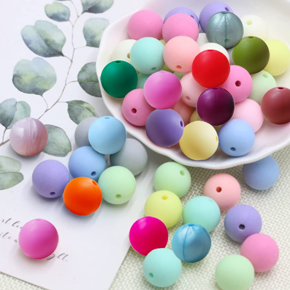15mm Colorful Silicone Beads for DIY Jewelry Necklaces & Keychains - BPA Free Round Beads (100pcs) - Perfect for Bracelets, Earrings & Craft Projects