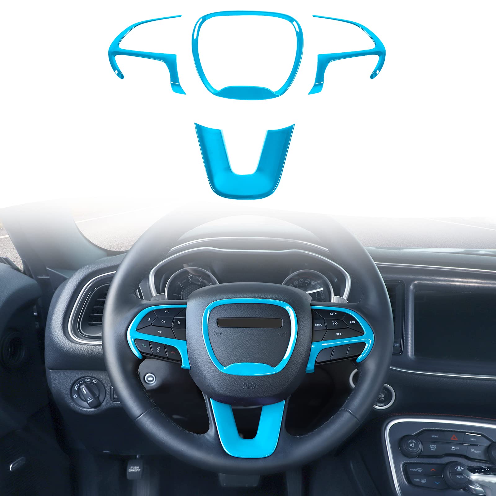 Voodonala Steering Wheel Cover Trim for 2015-2022 Dodge Challenger & Charger - Baby Blue, 4-Piece Set - Enhance Grip & Style for Comfortable Driving