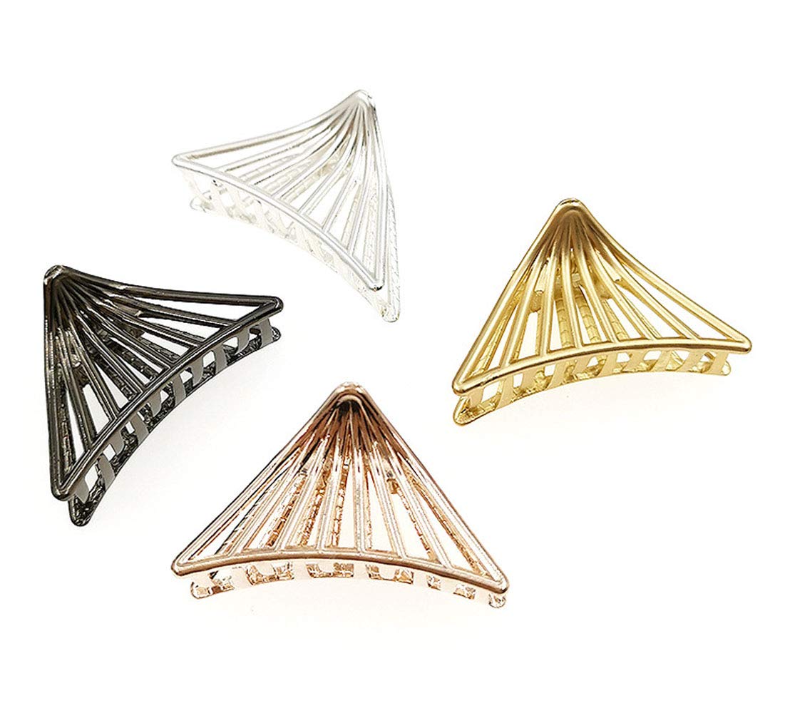 4 Pack Women's Triangle Metal Hair Clips - Hollow Jaw Clamps for Ponytails, Buns & Updos - Gold & Silver Hair Claws for Women & Girls (Great for Work, Gym, Weddings & Everyday Styling)