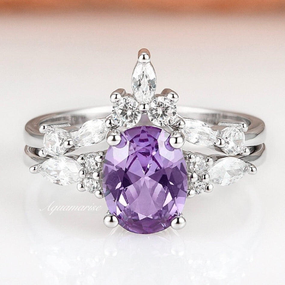 Evelyn Amethyst Ring Set - Sterling Silver Women's Jewelry | Elegant Purple Gemstone Rings for Gifts, Wedding & Everyday Wear