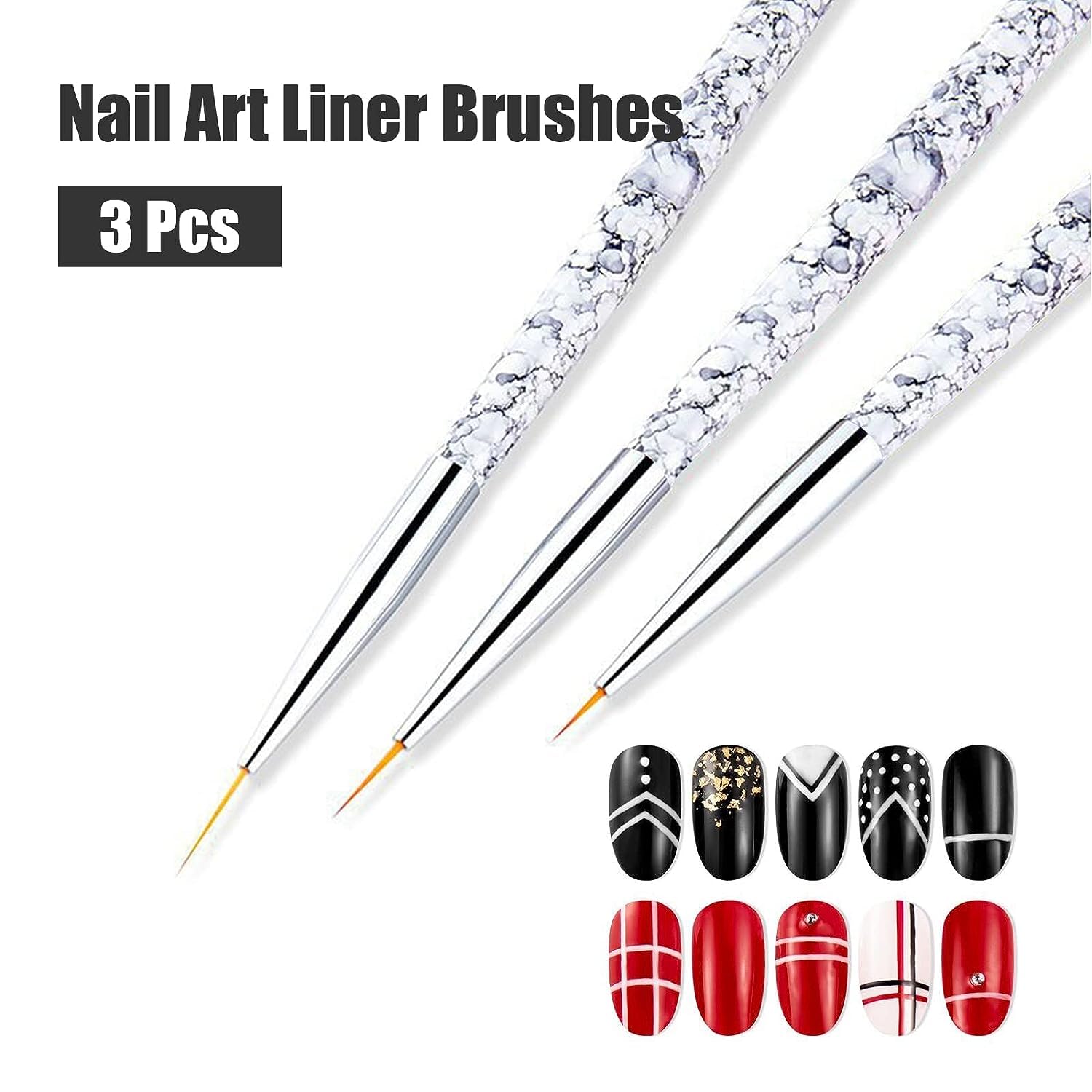 NAILWIND 3-Piece Nail Art Liner Brush Set for UV Gel & Acrylic Nails - Professional Nylon Brushes (7mm, 9mm, 11mm) - Perfect for Salon, Home Manicure & Nail Design Artistry