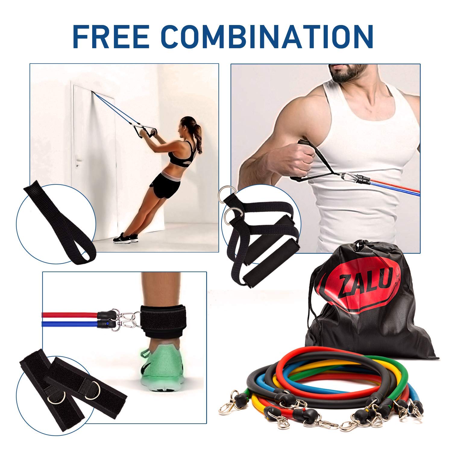ZALU 11-Piece Resistance Bands Set for Home & Gym Workouts - 5 Exercise Loop Bands, Foam Handles, 2 Core Sliders, Door Anchor, Ankle Straps & Carry Bag - Perfect for Strength Training, Yoga, Pilates & Physical Therapy