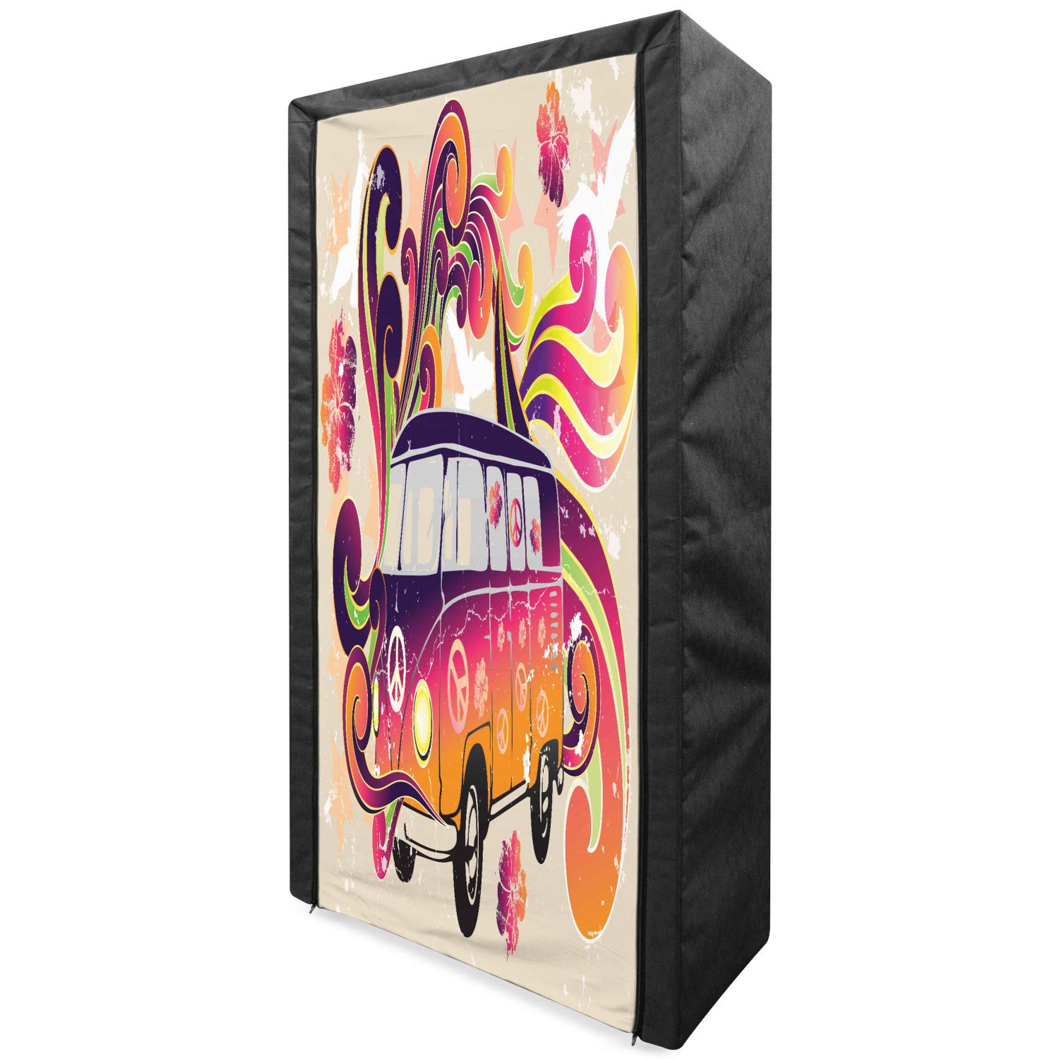 Ambesonne Boho Portable Fabric Wardrobe - Vintage Paisley Design Clothing Organizer with Shelves, 33.5