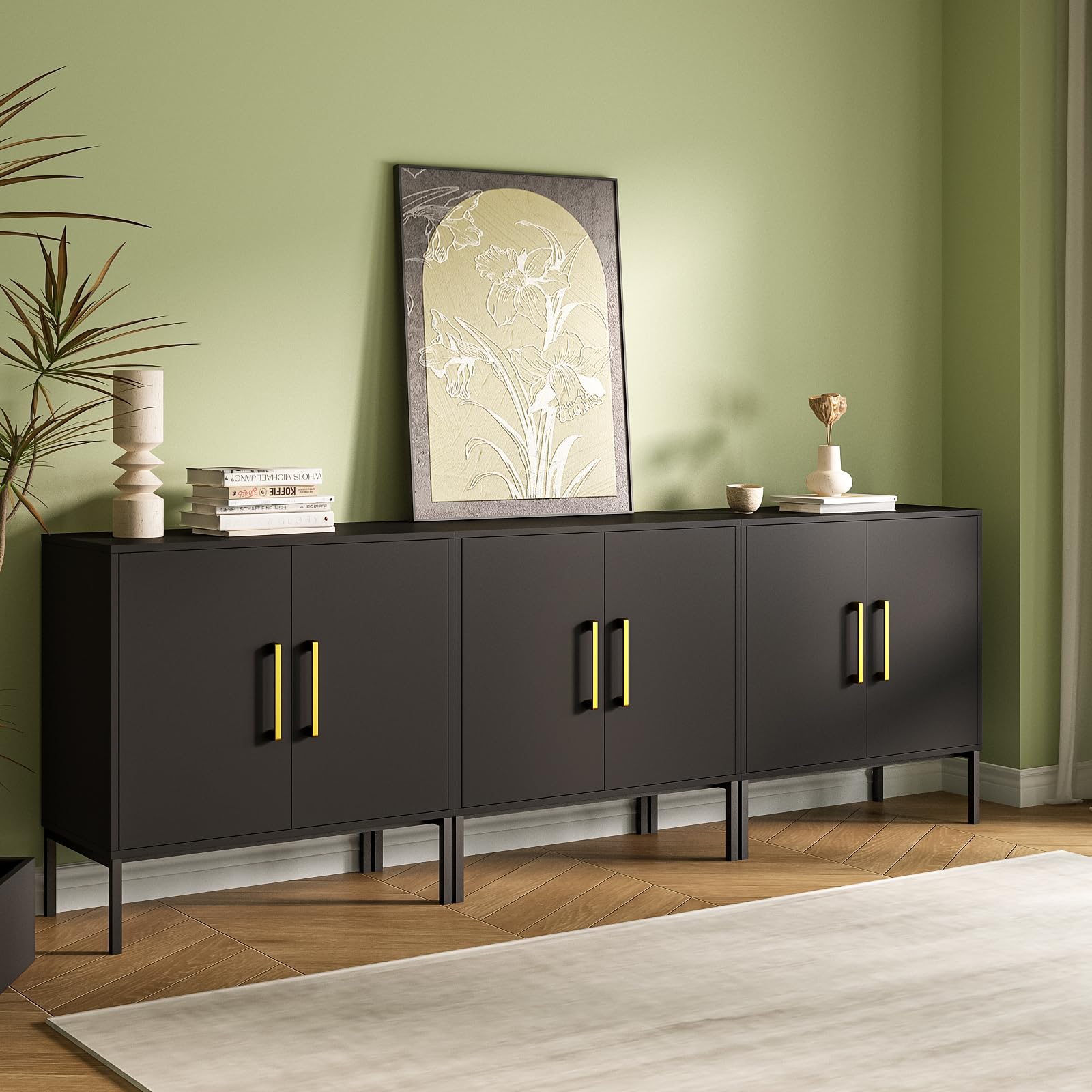 JOZZBY 3-Piece Storage Cabinet Set - Freestanding Double Door Sideboard, Modern Wooden Sideboard for Bedroom, Living Room, Kitchen, Office & Hallway - Perfect for Home Organization & Stylish Storage Solutions
