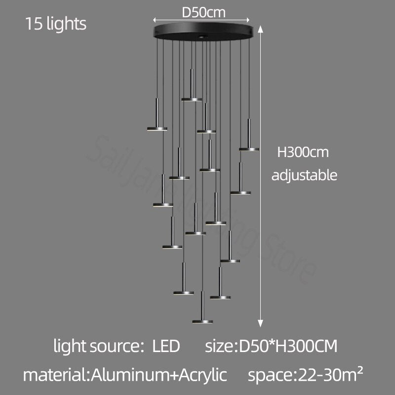 Luxury Designer Arc Staircase Chandelier - Modern Crystal Pendant Light for Grand Foyer, Spiral Stairwell & Elegant Home Decor