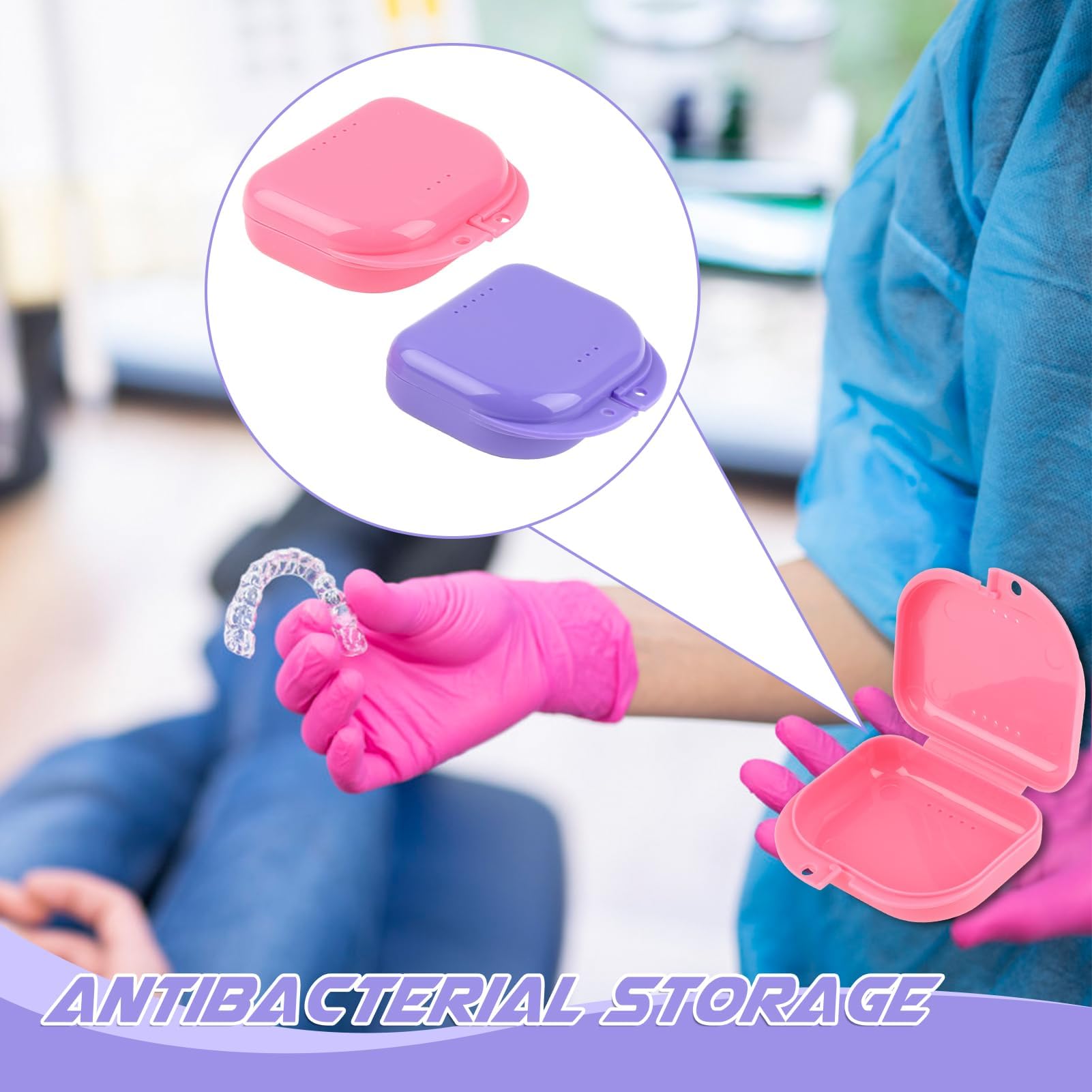 2 Pack Orthodontic Retainer Case, Denture Box for Braces, Night Guard & Teeth Grinding Splint - Pink & Purple - Perfect for Travel, School & Daily Dental Care Storage