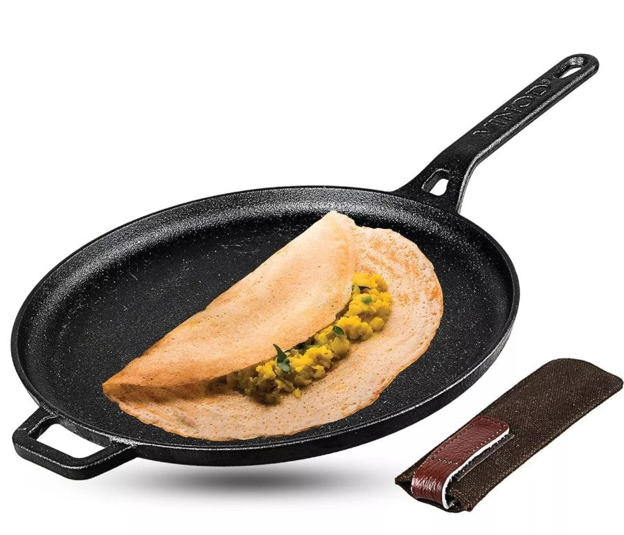 Vinod Legacy Pre-Seasoned Cast Iron Roti/Chapati/Dosa Tawa Griddle - 28cm Natural Non-Stick, 100% Pure Iron, Toxin-Free & Rustproof for Gas Stove - Perfect for Indian Flatbreads, Pancakes & Cooking
