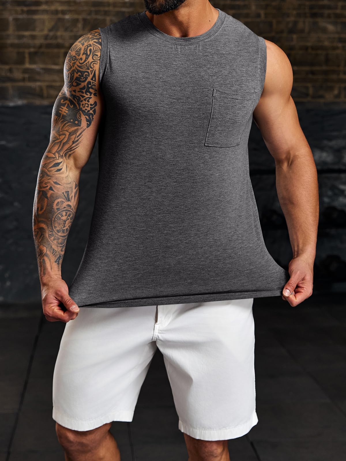 Wihion Men's Sleeveless Gym Tank Top with Pocket - Breathable Workout Shirt for Bodybuilding & Muscle Training - Perfect for Gym, Running, and Athletic Activities