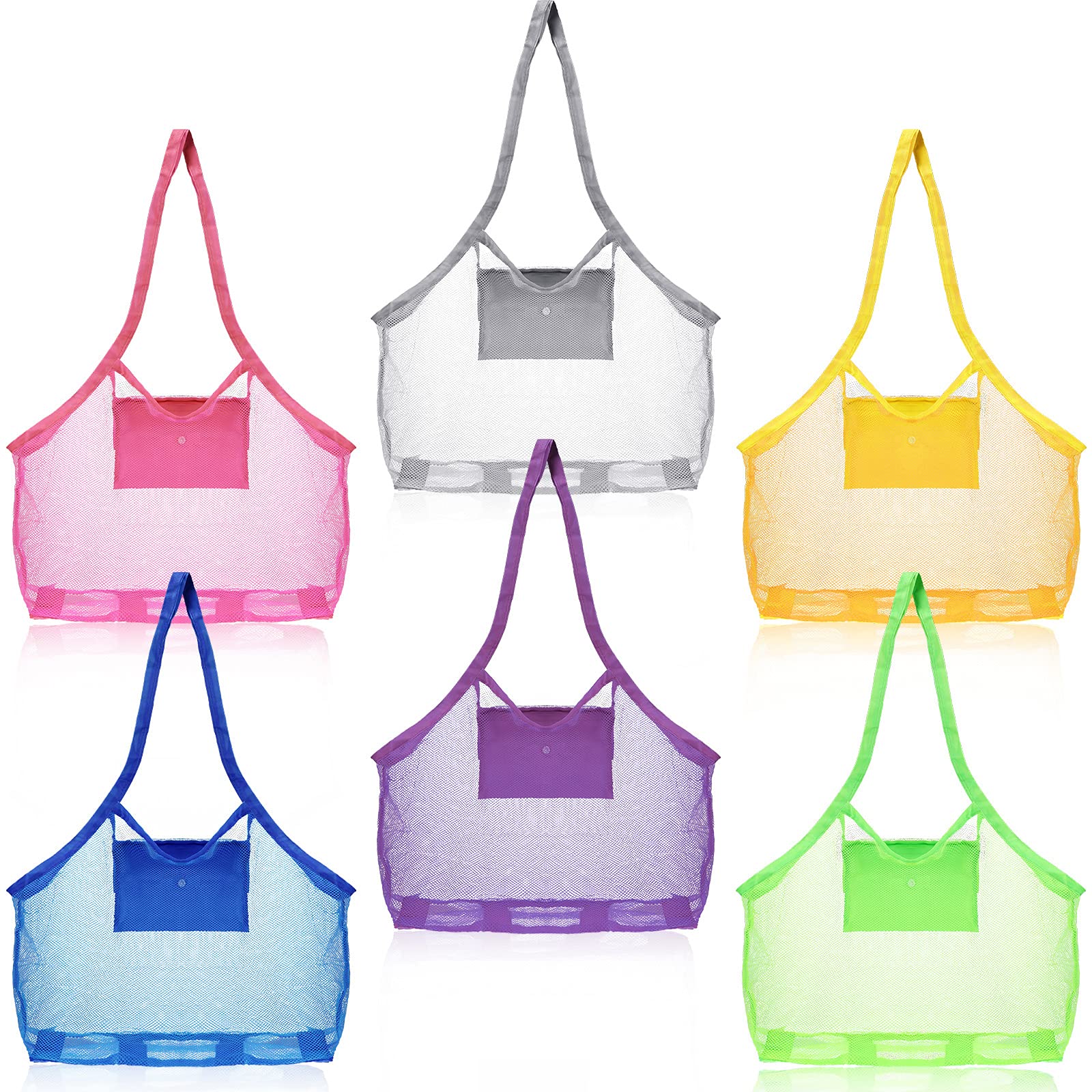 Frienda 6-Pack Large Mesh Beach Tote Bags - 18x12x18 Inch Sand-Free Toy Organizer for Beach, Travel & Outdoor Activities | Perfect for Camping, Pool Toys & Sports Gear Storage