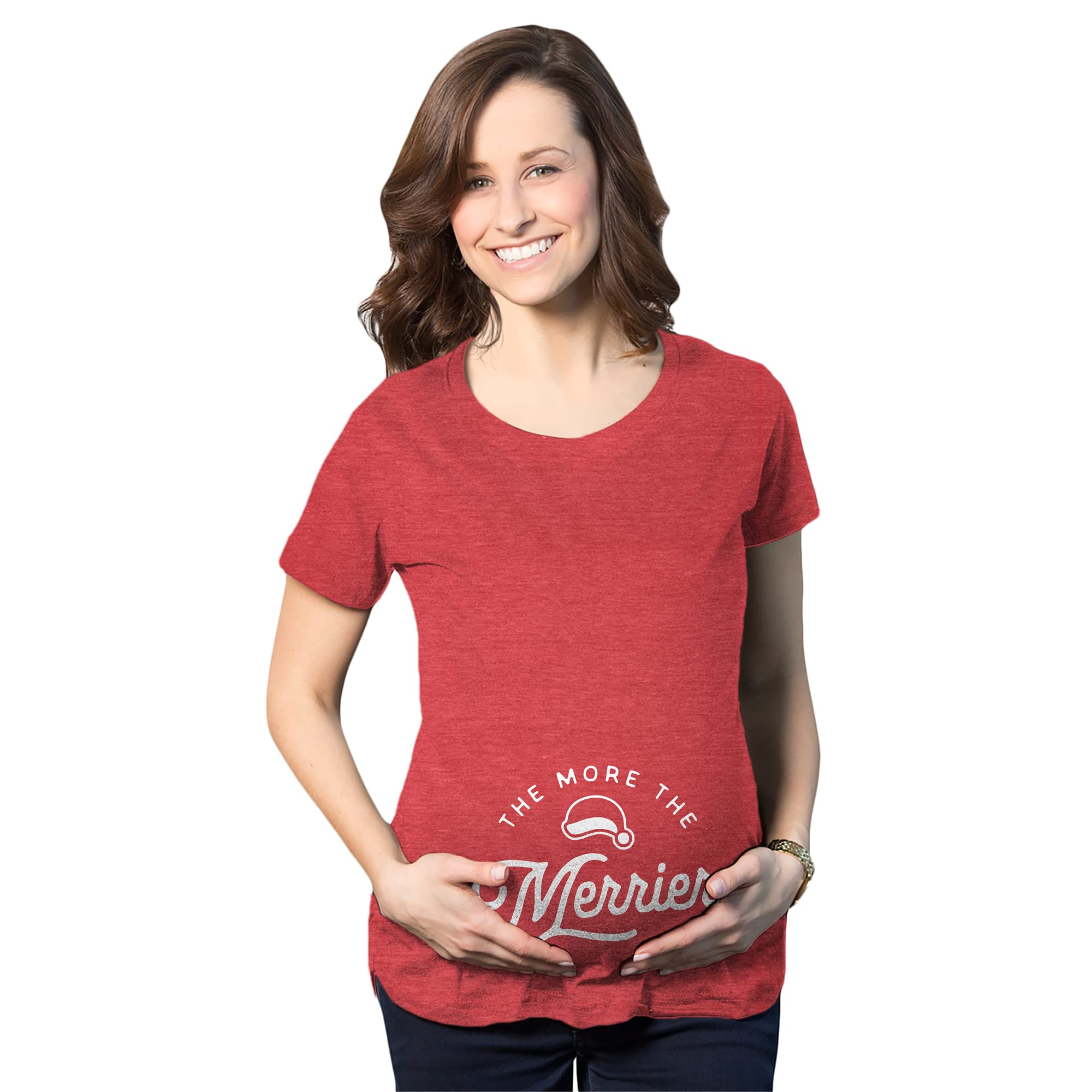 Funny Maternity T-Shirt for Pregnancy Announcement | 'The More The Merrier' Christmas Baby Tee | Perfect for Gender Reveal, Baby Shower & Holiday Photos