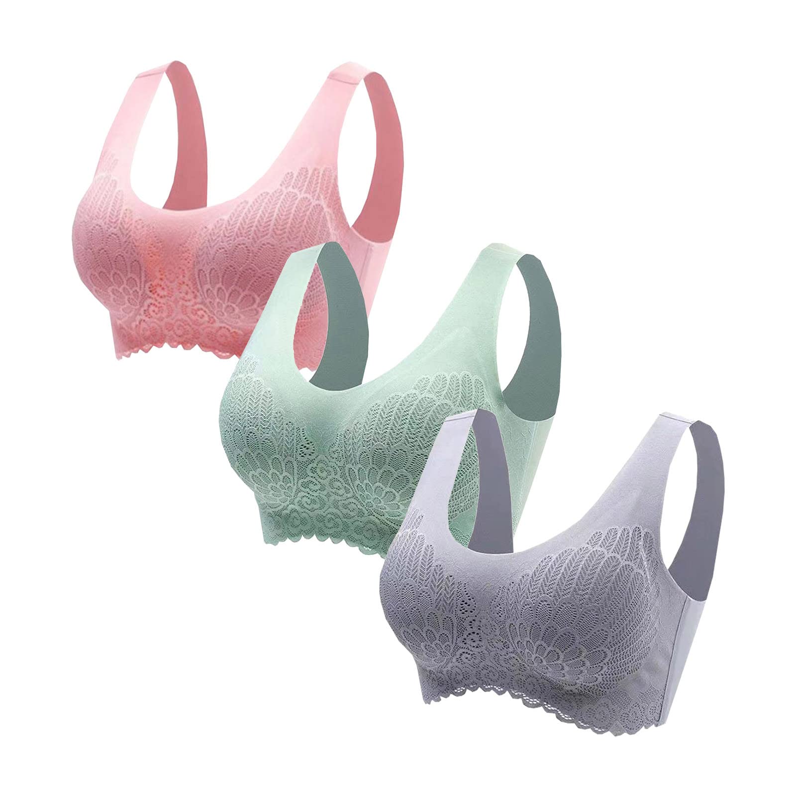 Bidobibo Women's Seamless Wireless Bras 3-Pack - Comfortable Bralettes, Yoga Sports Bra with Light Padding, Soft Support Tank Tops for Workout, Lounge & Everyday Wear