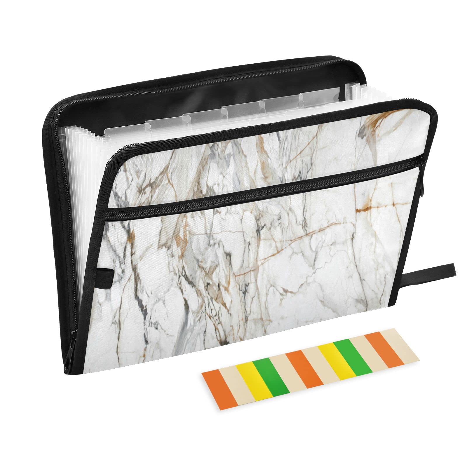 Kcldeci 13-Pocket Expanding File Folder - Gray Marble Accordion Organizer with Zipper Closure for A4/Legal Documents | Perfect for Office, School & Home Organization