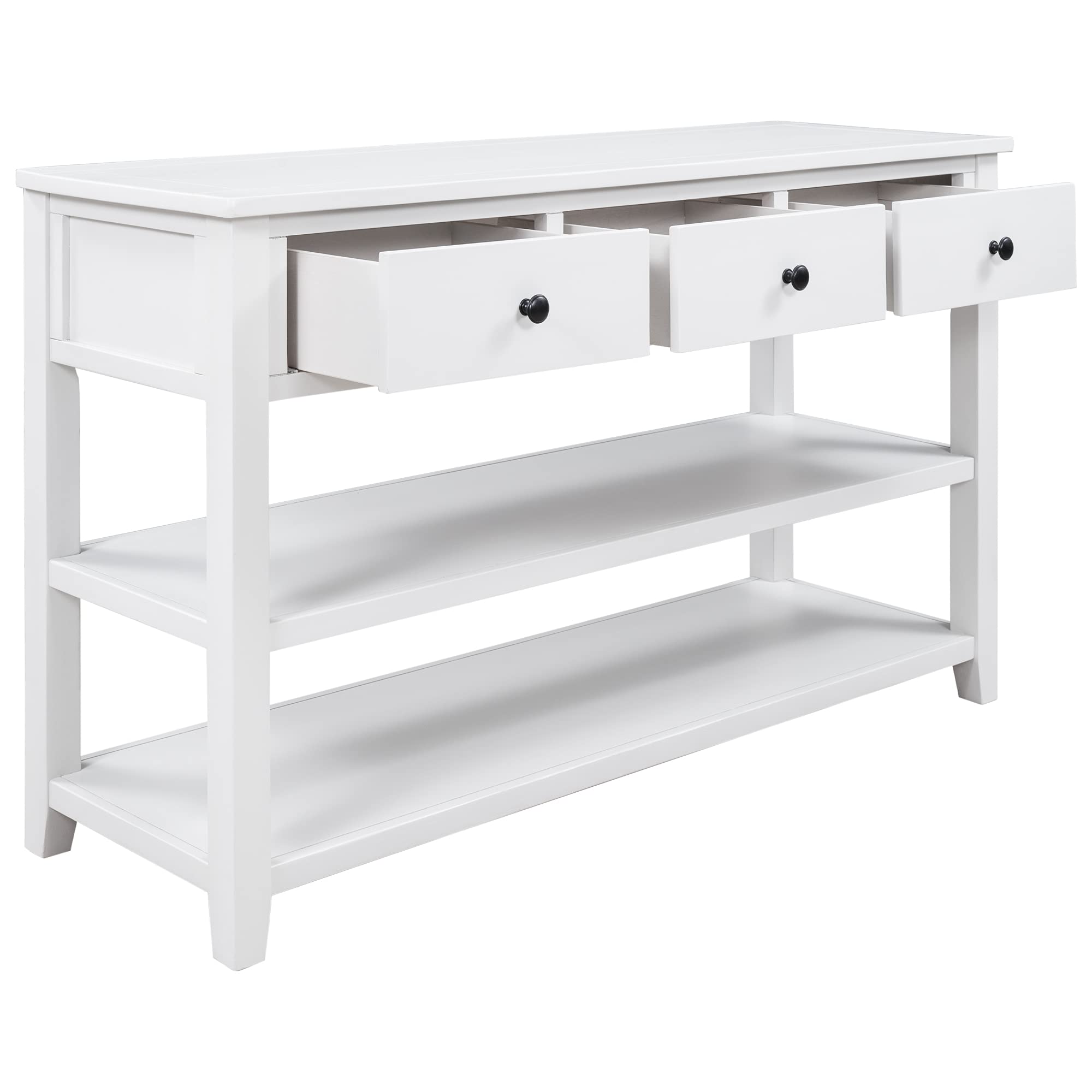 Mid-Century Modern Entryway Console Table with 3 Drawers & Open Shelves - 50