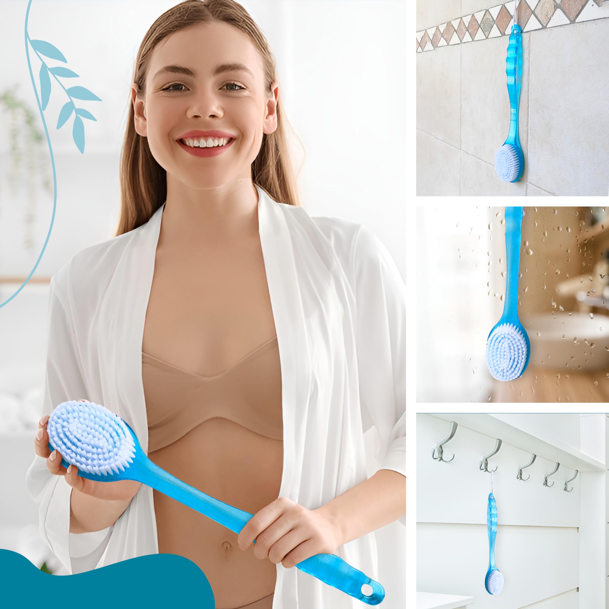 Long Handle Bath Body Brush with Soft Nylon Bristles - Exfoliating Back, Body & Feet Scrubber for Deep Cleansing & Skin Renewal (Blue) - Perfect for Shower, Spa & Home Relaxation