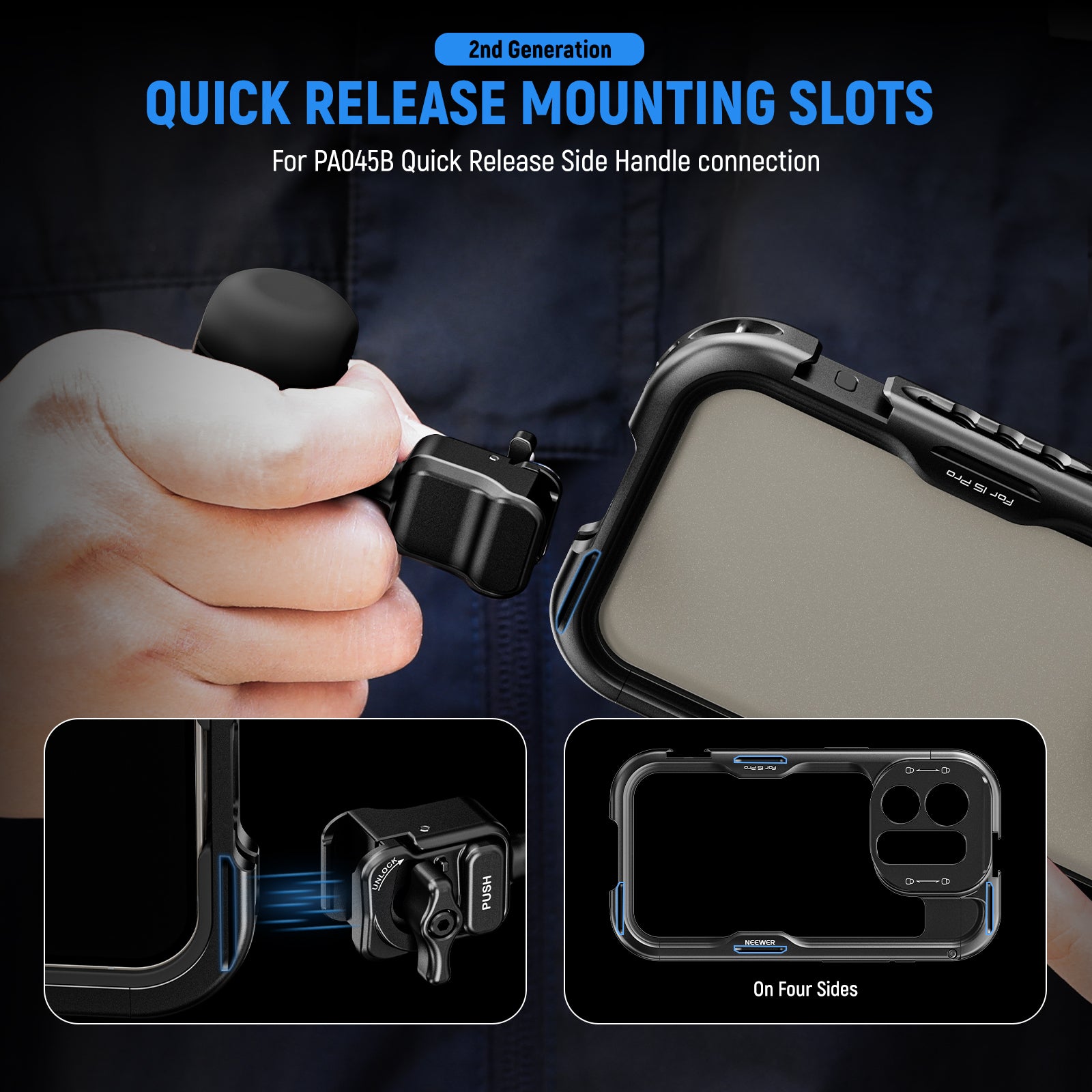 NEEWER PA043/PA044+PA045B 2nd Gen iPhone 15 Pro/Pro Max Camera Cage - Professional Aluminum Alloy Rig for Video & Photography - Perfect for Vlogging, Filmmaking, and Content Creation