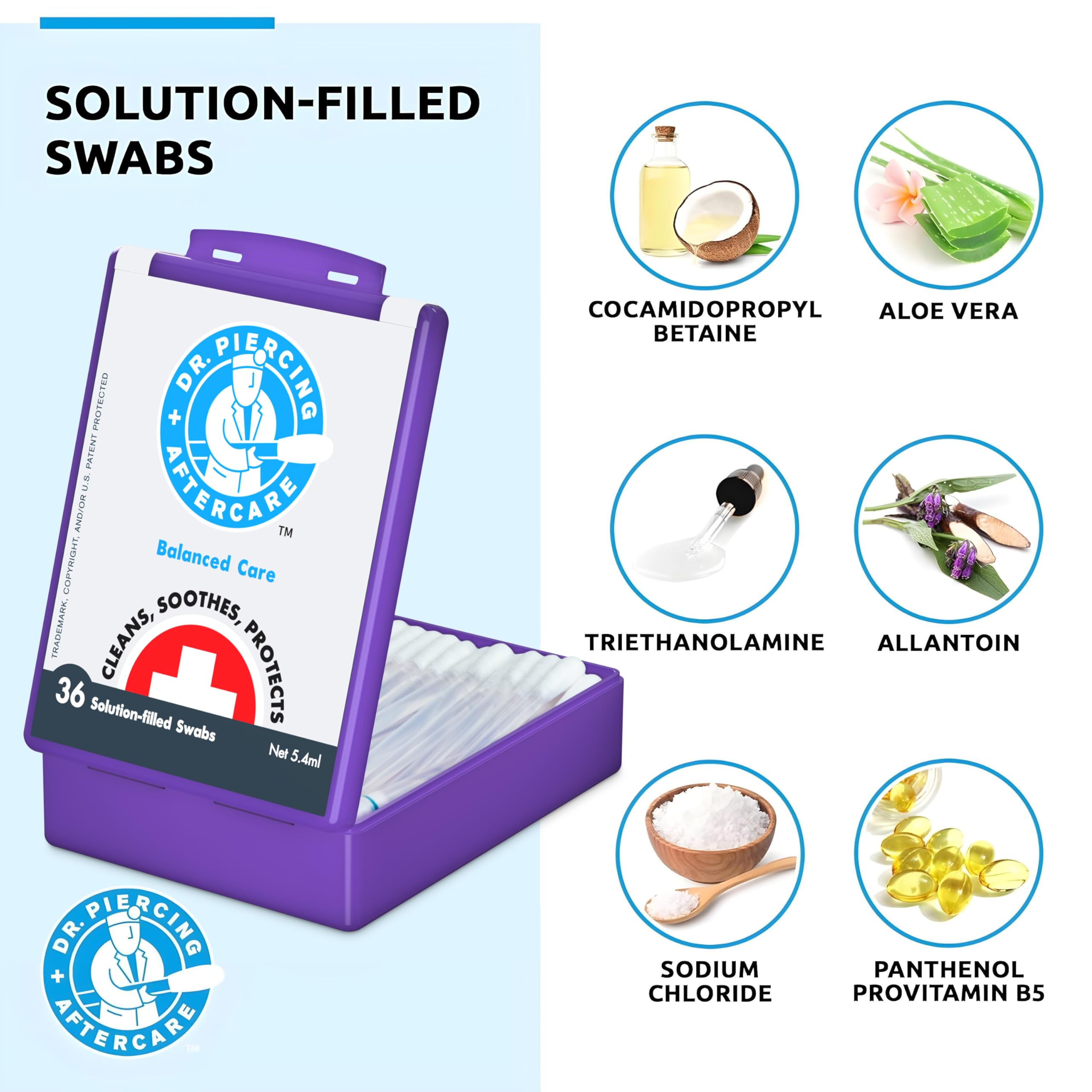 Dr. Piercing Aftercare Swabs with Saline Solution - Ear, Nose & Belly Button Piercing Cleaner - 36 Sterile Wipes for Gentle Piercing Care | Perfect for New Piercings, Healing & Daily Cleaning Routine