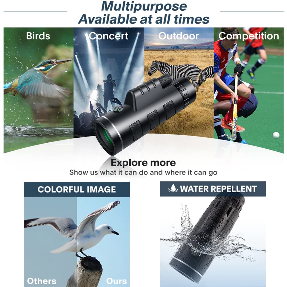 40X60 High Power Monocular Telescope for Bird Watching, Hunting, Camping & Travel - Compact & Lightweight with Smartphone Adapter, Tripod & Carry Case (Black) | Perfect for Outdoor Adventures, Wildlife Observation & Sports Events
