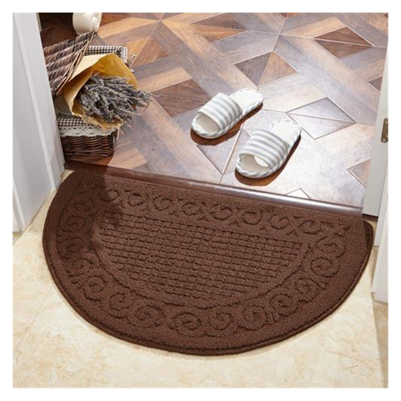 CNCDNALK Non-Slip Absorbent Semicircle Doormat - Premium Entrance Rug for Home, Office & Outdoor Use - Coffee Color - Perfect for Wet Shoes, Muddy Paws & High Traffic Areas