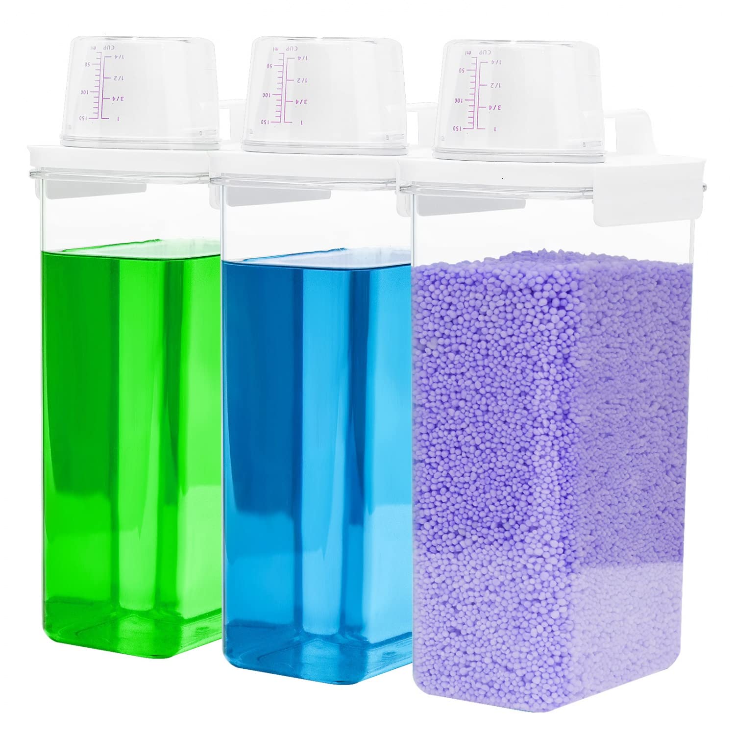 3-Pack Laundry Detergent Dispenser Set - 78oz Liquid Soap Dispenser with 6 Removable Labels (Detergent, Softener, Bleach) - Perfect for Laundry Room Organization & Storage Solutions - Ideal for Apartments, Homes, and Shared Laundry Spaces