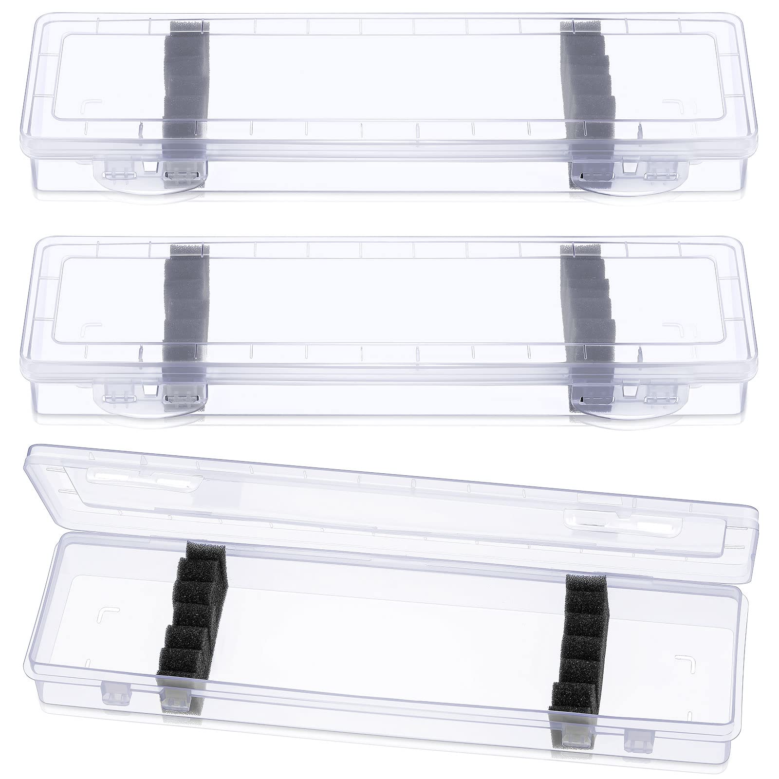 3 Pack Paint Brush Storage Case with Foam Inserts - Portable Artist Brush Organizer Holder for Drawing Tools, Pens & Makeup Brushes - Translucent Travel Art Supply Box 13.8 x 3.5 x 1.6 Inches - Perfect for Artists, Students & DIY Crafters
