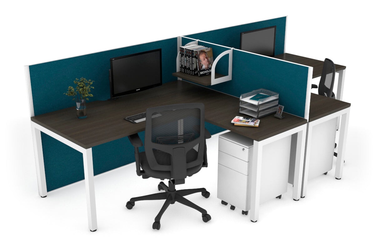Quadro Square Legs 2-Person Corner Workstation - T-Shaped Office Desk [1400L x 1800W with Cable Management] | Perfect for Home Office & Collaborative Workspaces