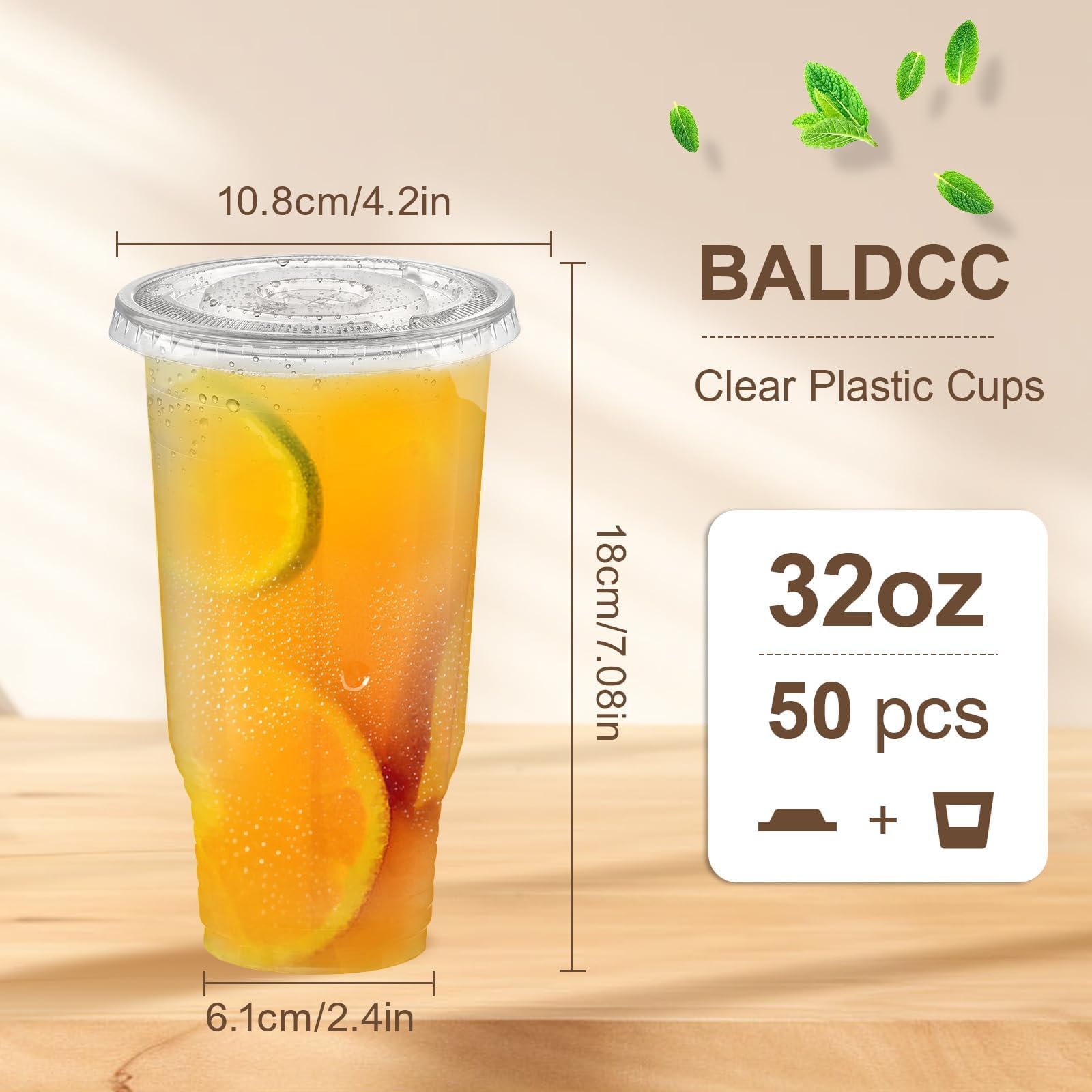 32 oz 50 Pack Crystal Clear Plastic Cups - Oversized Disposable Clear Cups with Flat Cover & Plug-in Straw for Smoothies, Iced Coffee, Milkshakes & Cold Drinks - Perfect for Parties, BBQs, and Outdoor Events