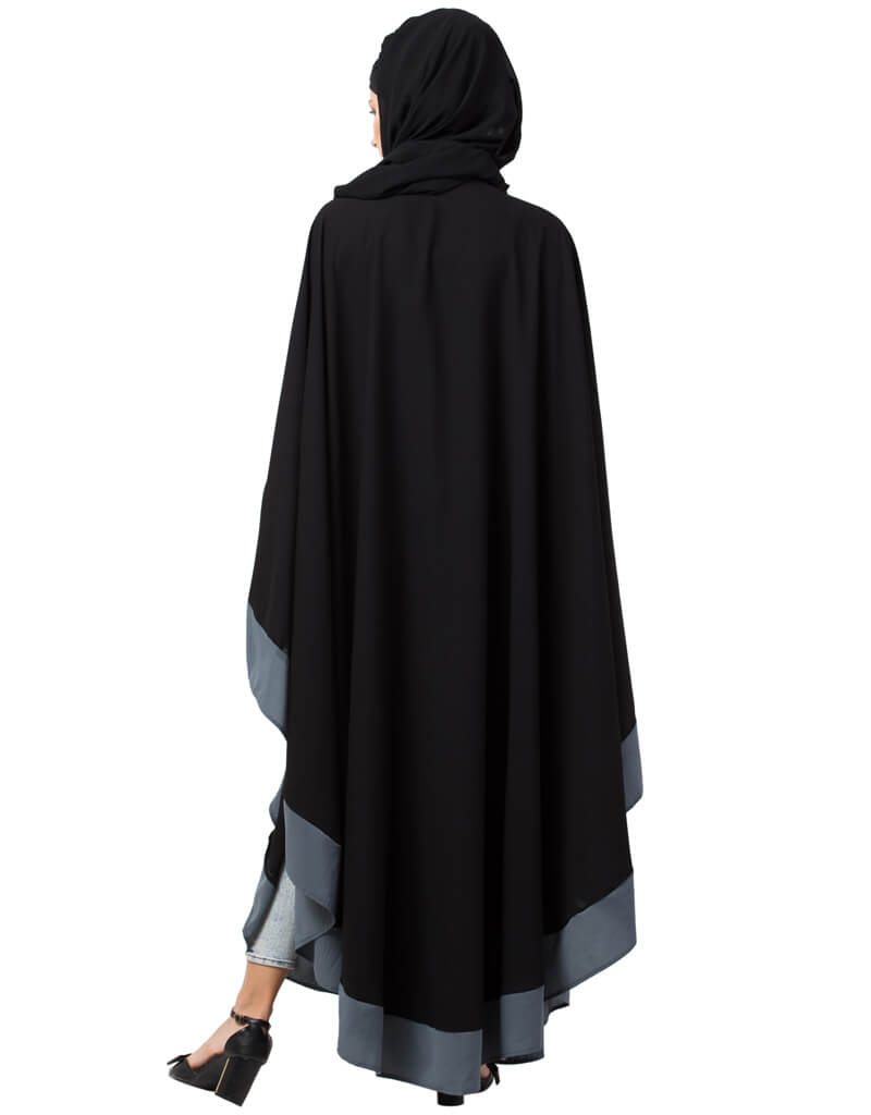 Elegant Arabic Center Embroidered Kaftan with Contrast Band - Traditional Iranian Black Abaya - Perfect for Eid, Weddings & Special Occasions